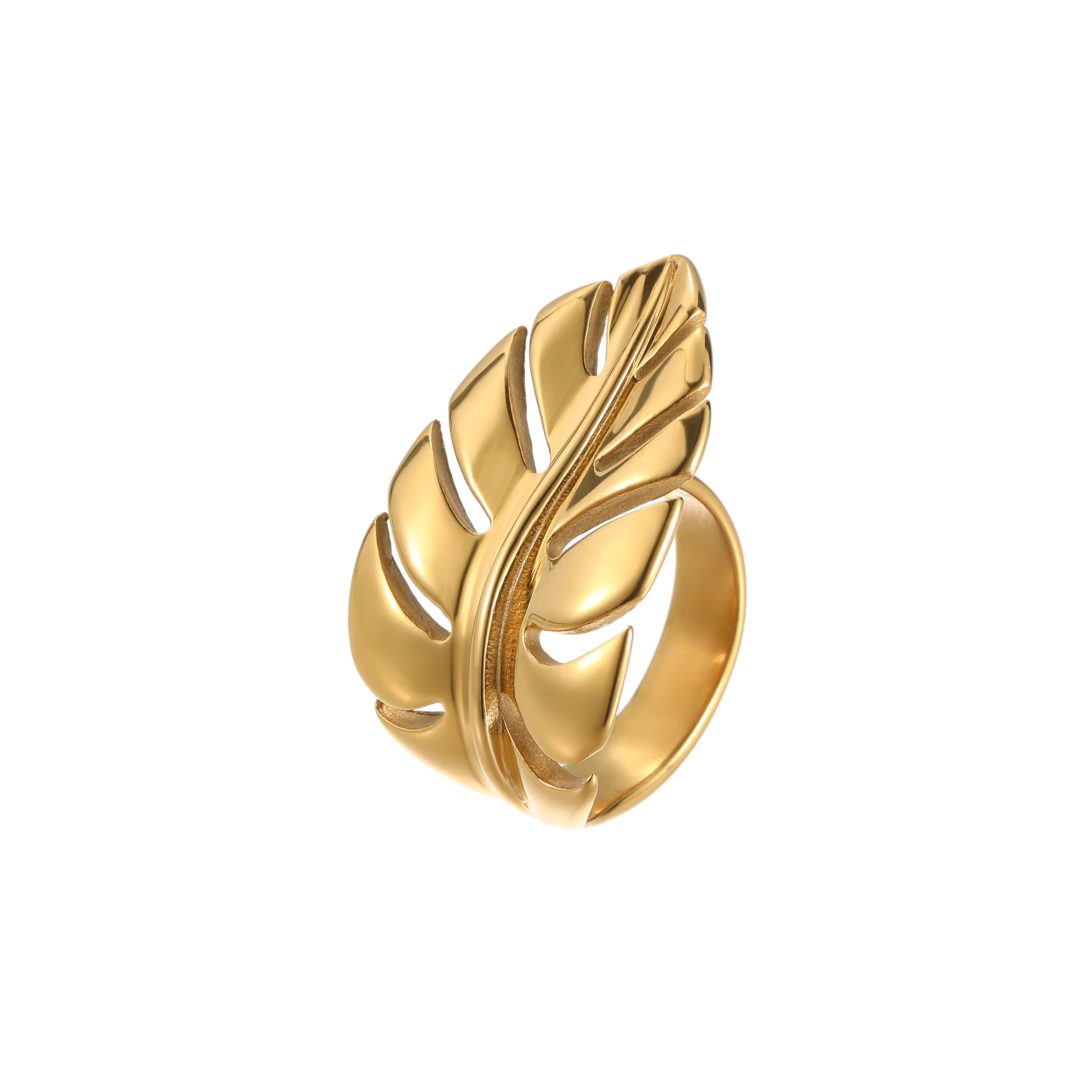 Leaf-shaped Stainless Steel Open Ring Modern Style Women's Holiday Gift.