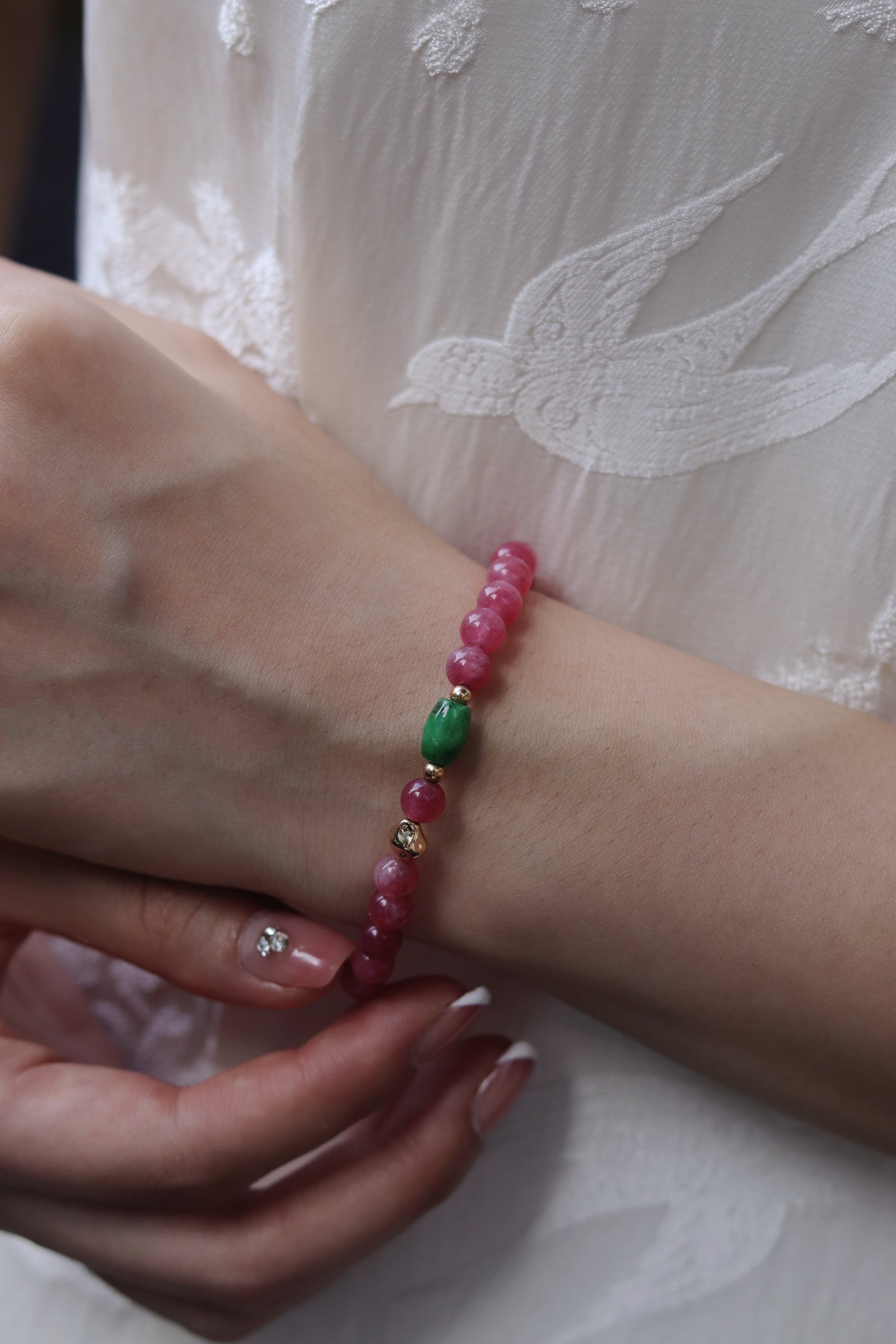 Natural Strawberry Quartz & Jasper Bracelet