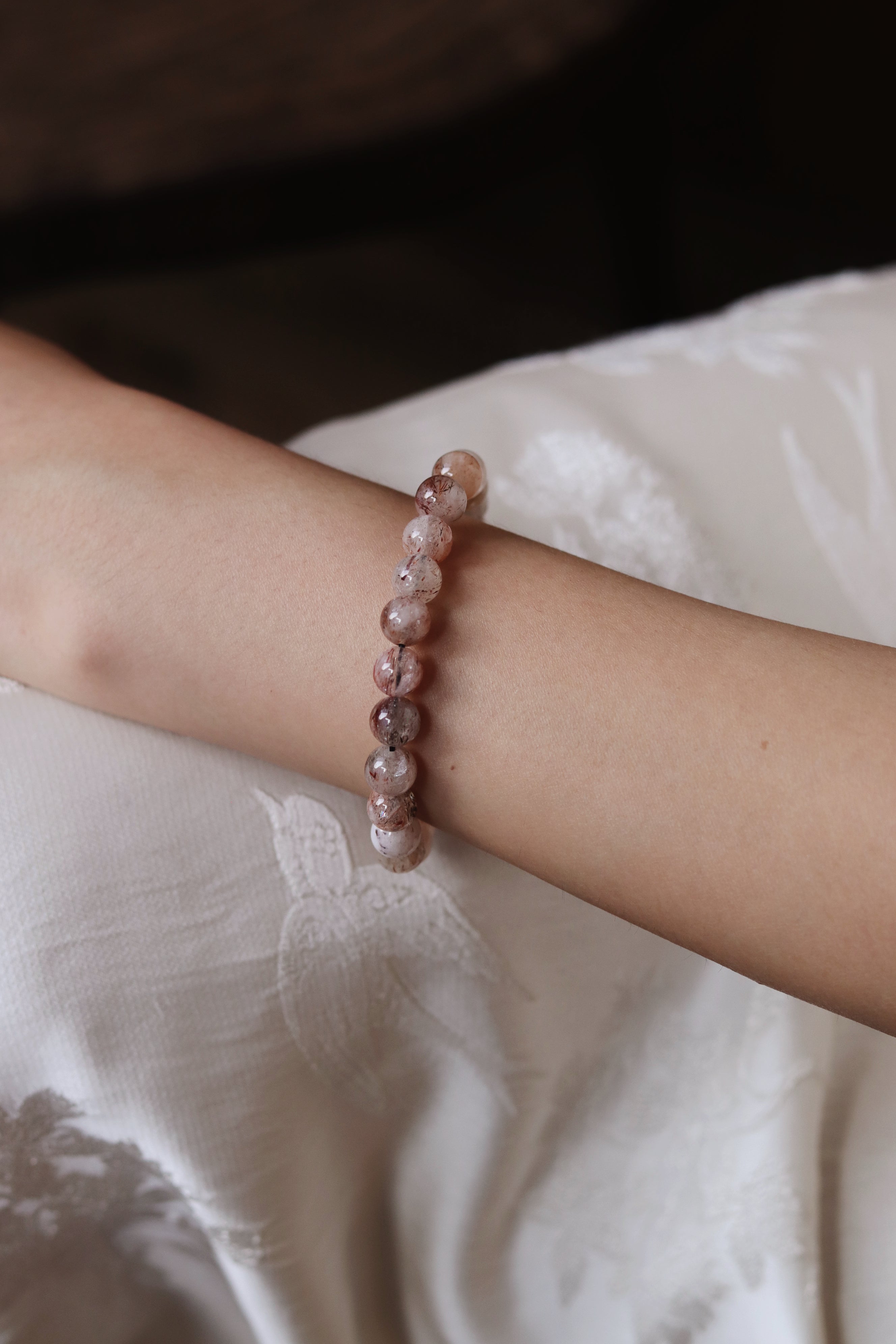 Natural Pink Rabbit Hair Crystal Bracelet