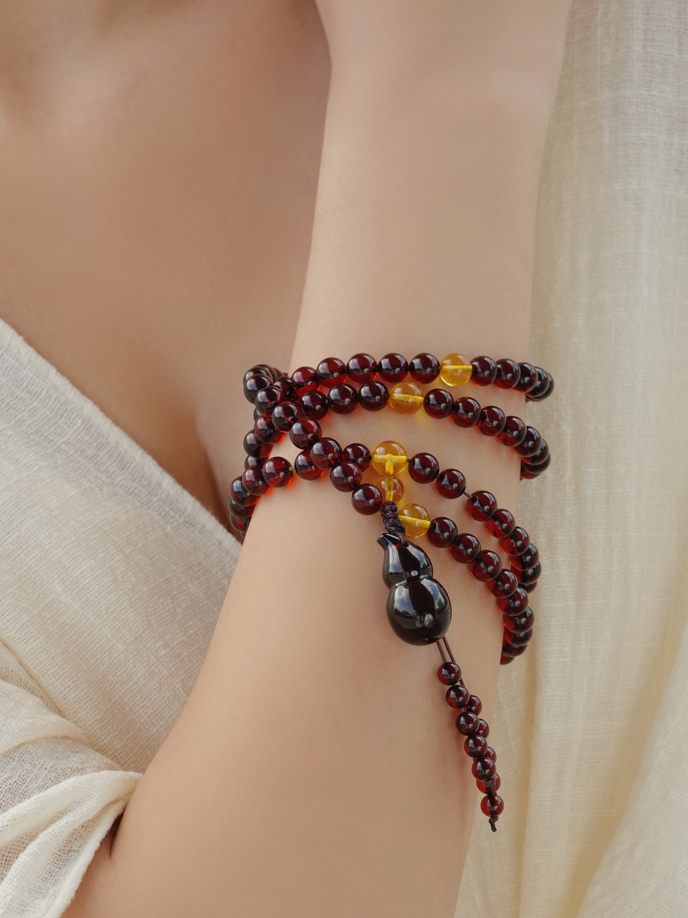 Handmade Blood Amber Bead Necklace – 108 Beads Multi-layer Bracelet