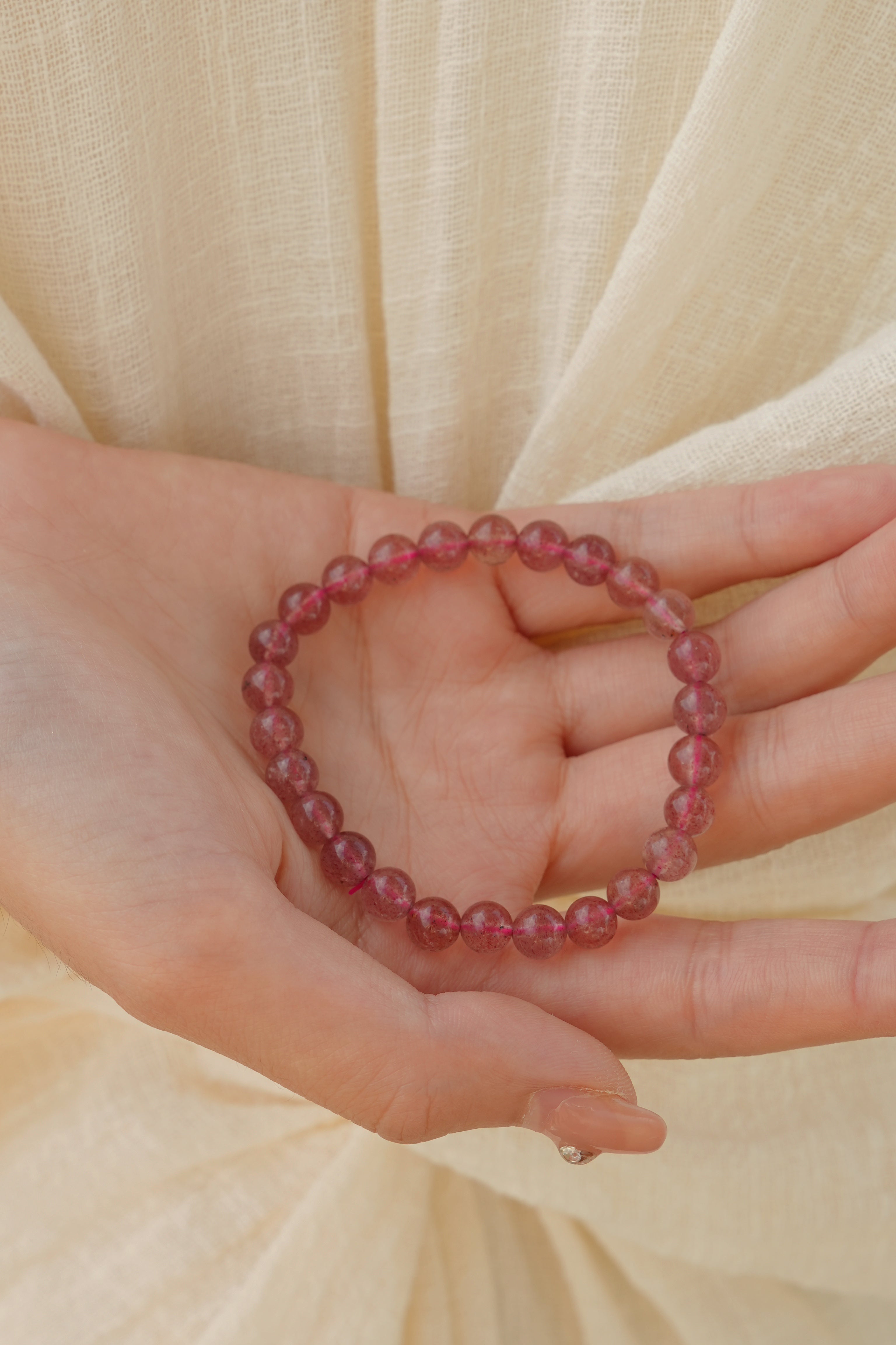 Natural Strawberry Quartz Beaded Bracelet 6mm Women Crystal Bracelet