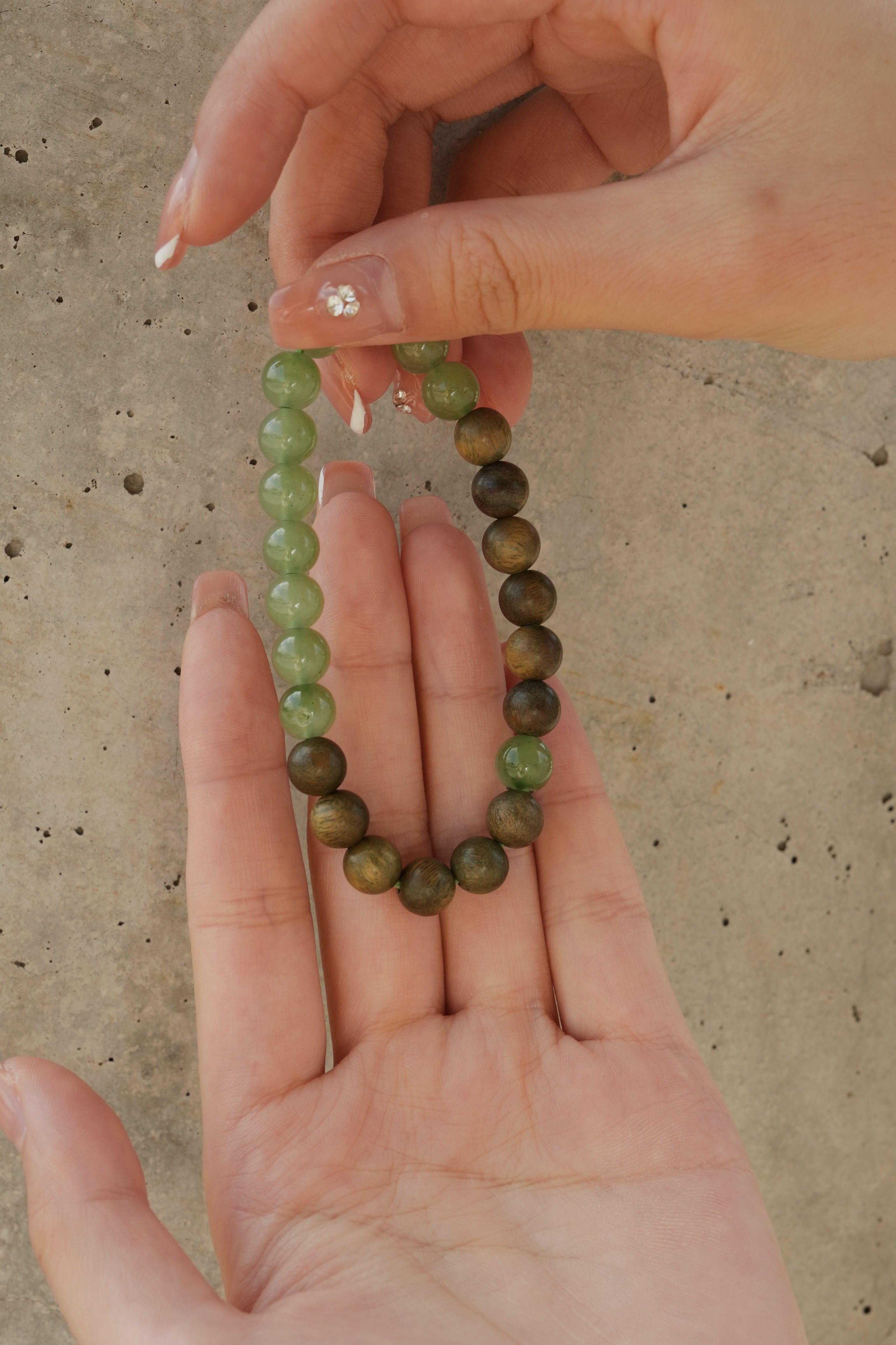 Handmade Beads Zen Elegant Oriental Natural Jade Green Sandalwood Bracelet Blessing Bracelet