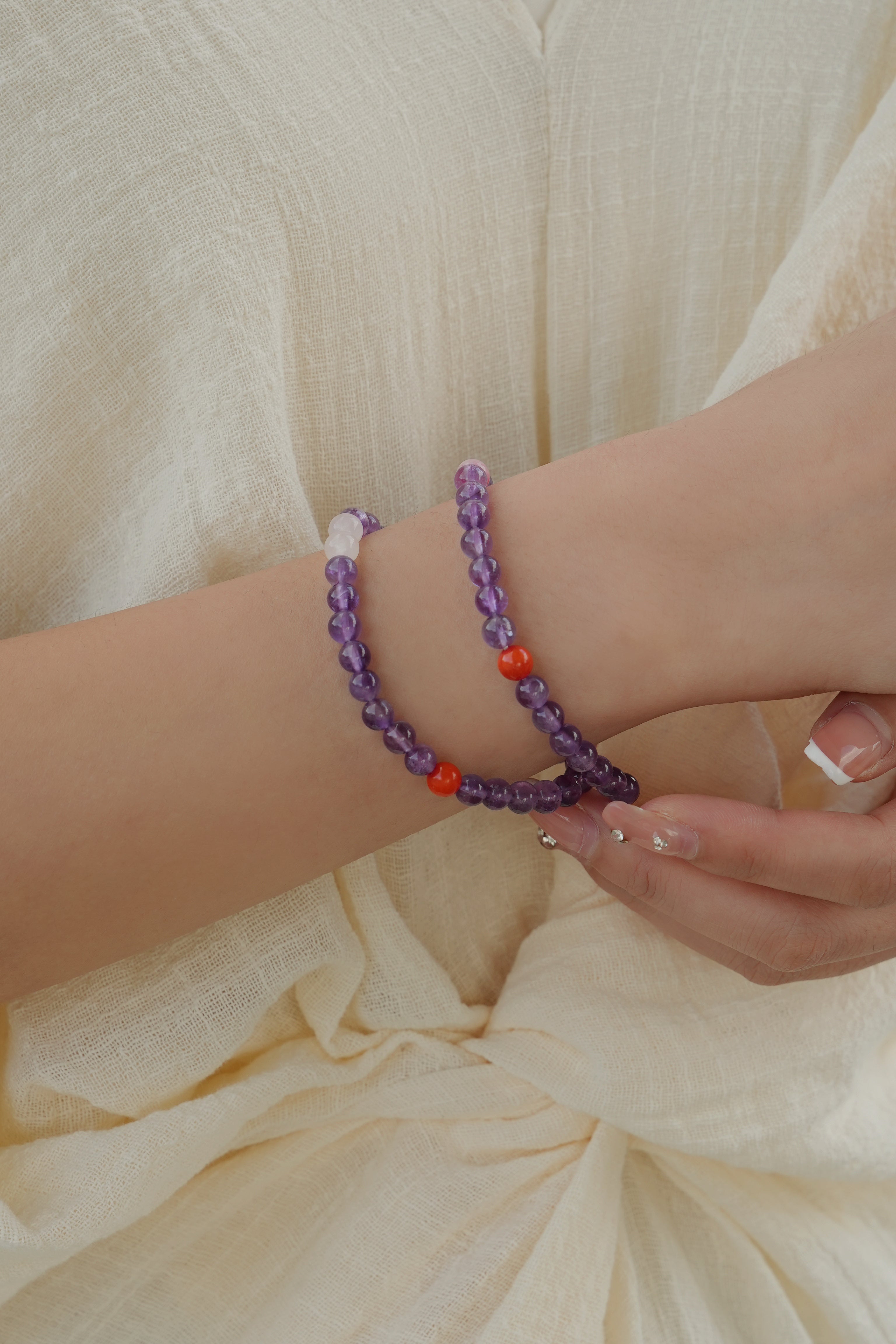 Multi-Layer Amethyst Beaded Bracelet Natural Crystal Bracelet Calming Down