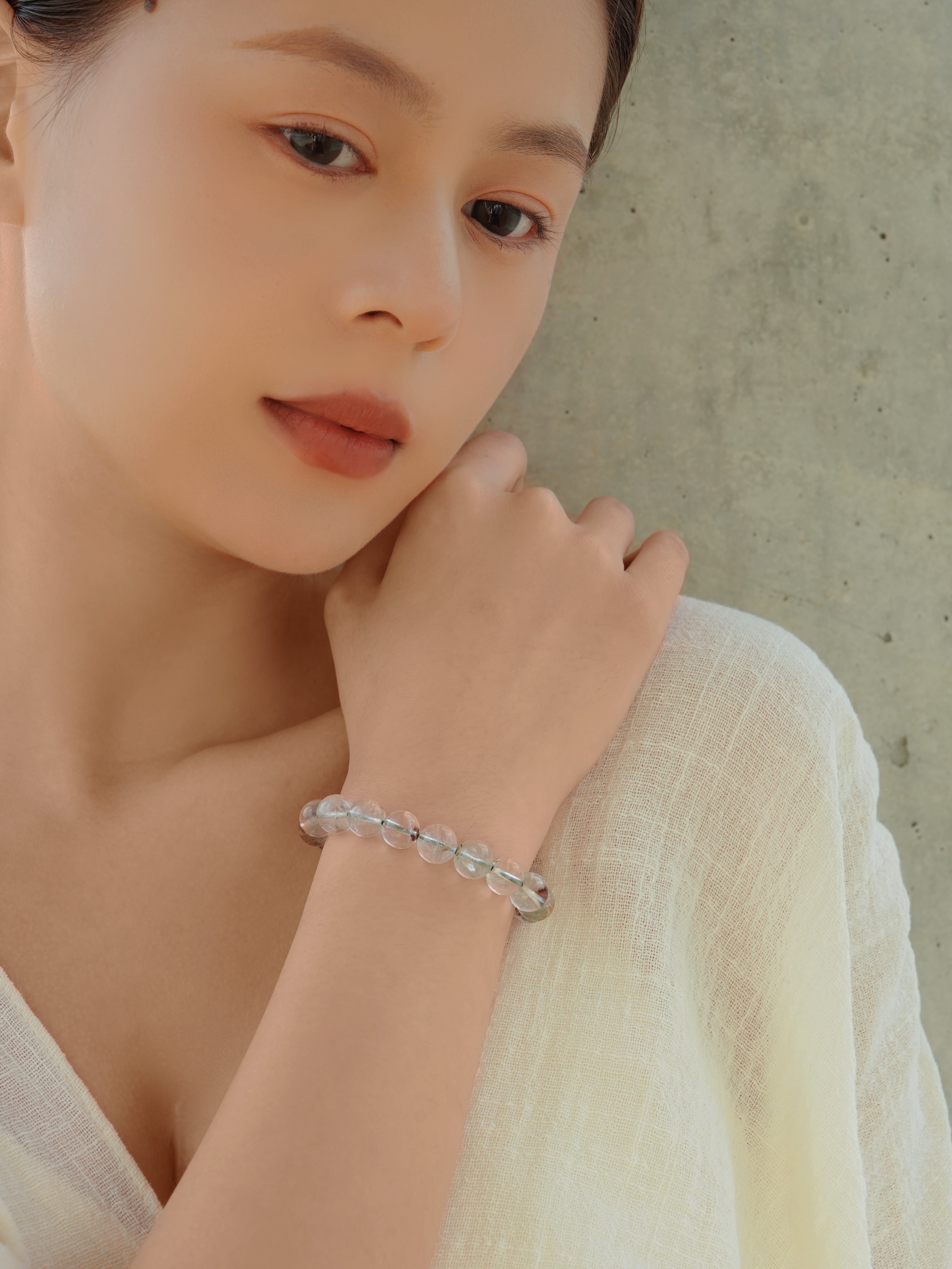 DIY Handmade Beaded Natural Green Ghost Bracelet Pure Healing Crystal Bracelet