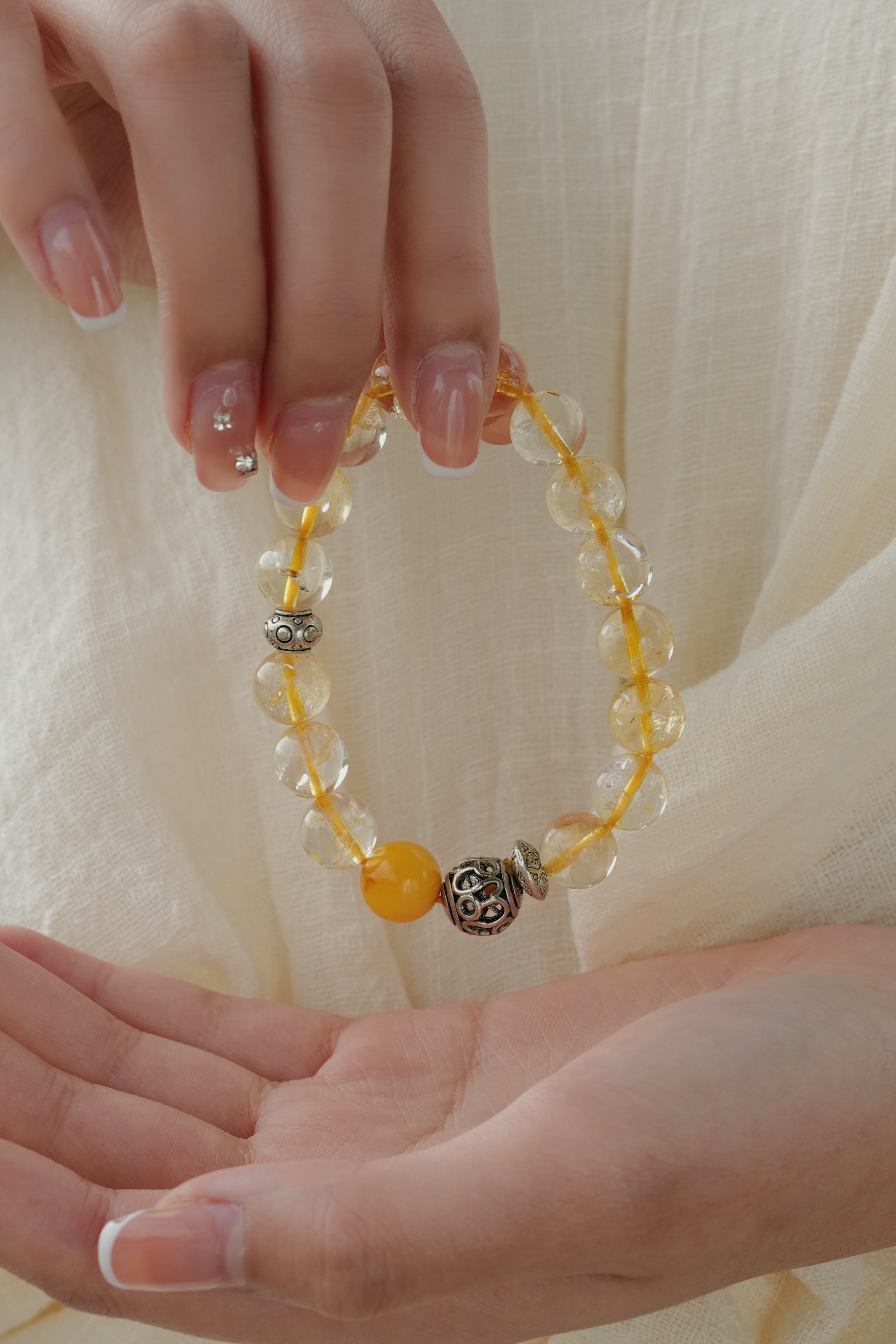 DIY Handmade Beaded Natural Yellow Crystal Mala Bracelet Citrine Fortune Blessing Bracelet