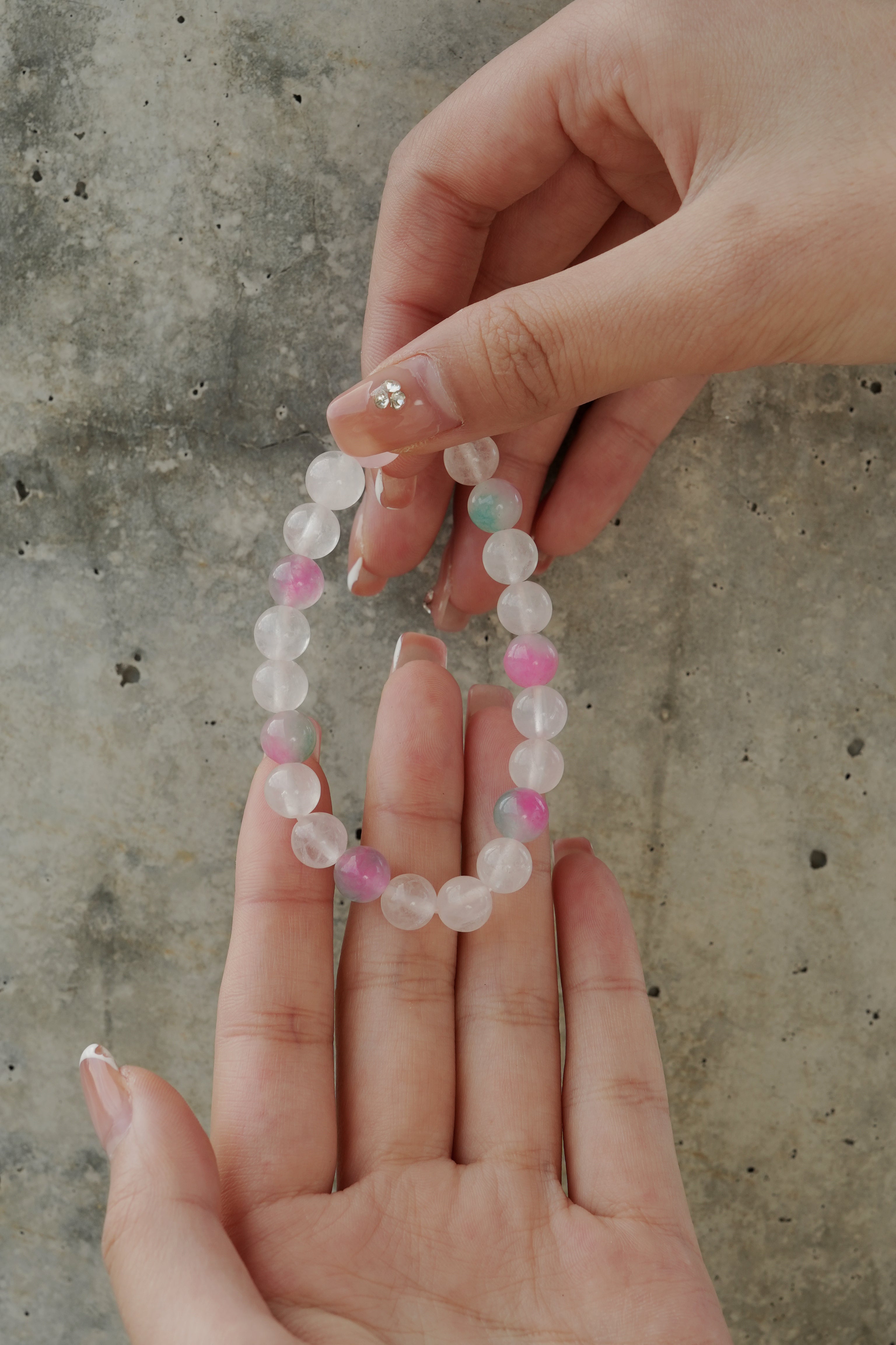 Natural Multicolor Agate & White Crystal Bracelet