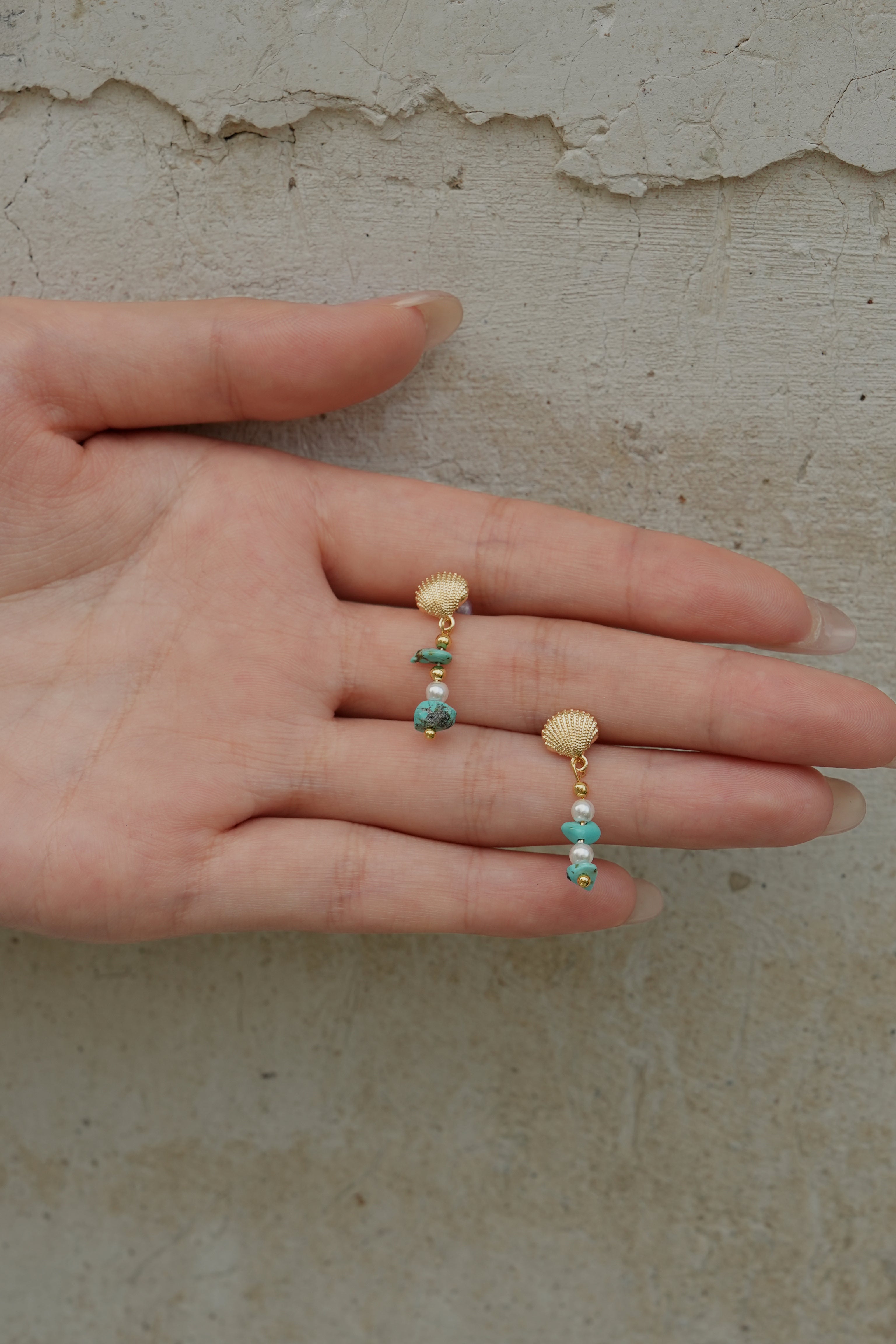 Turquoise Earrings Ethnic Style Beaded Seashell Pearl Earrings Thanksgiving gift