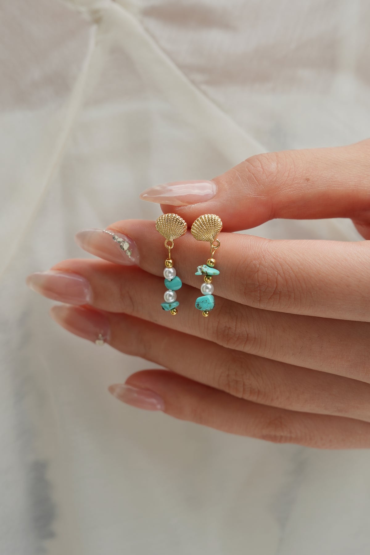Turquoise & Seashell Pearl Drop Earrings
