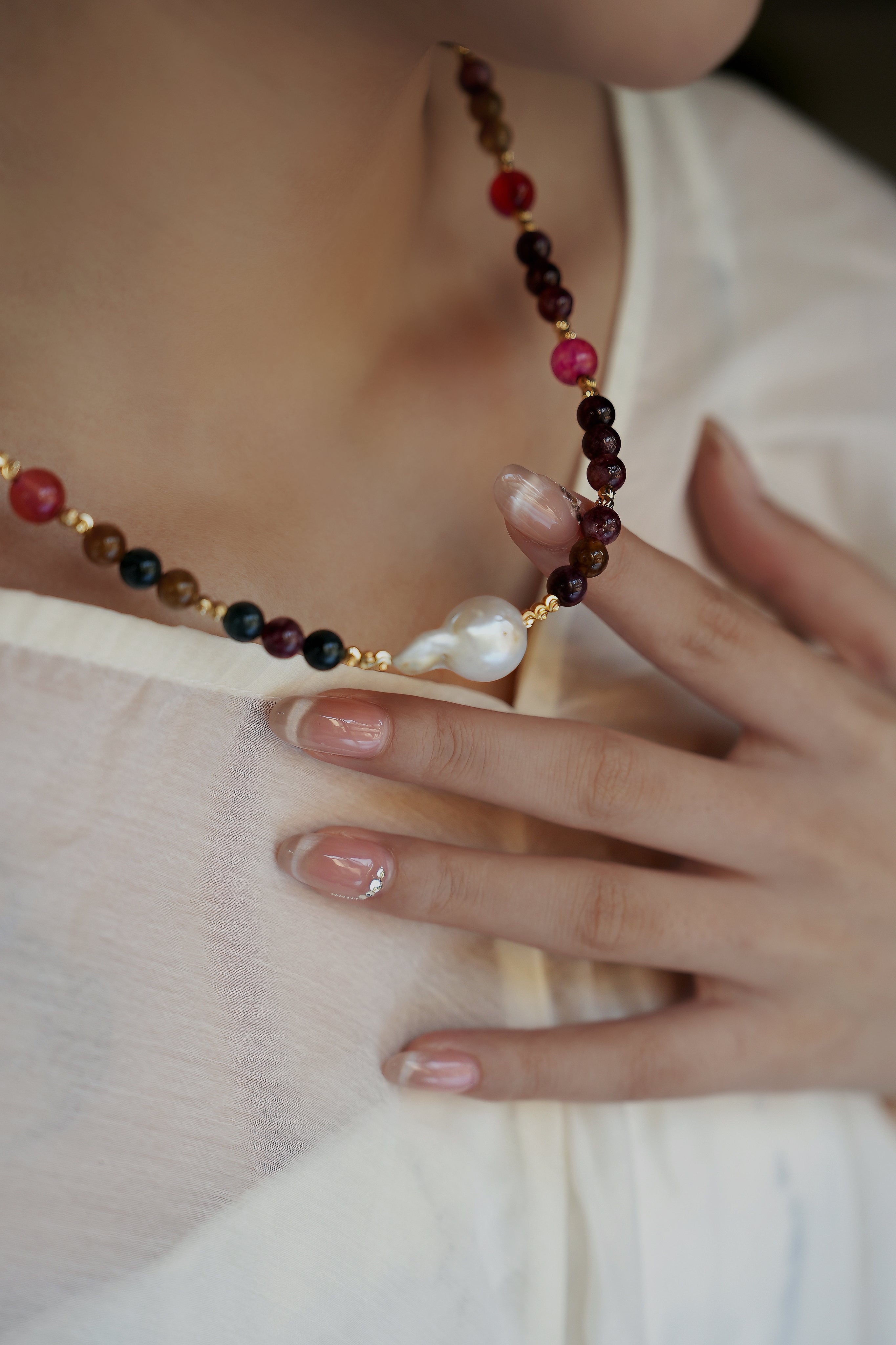 Dopamine Vintage Pearl & Multi-Stone Necklace