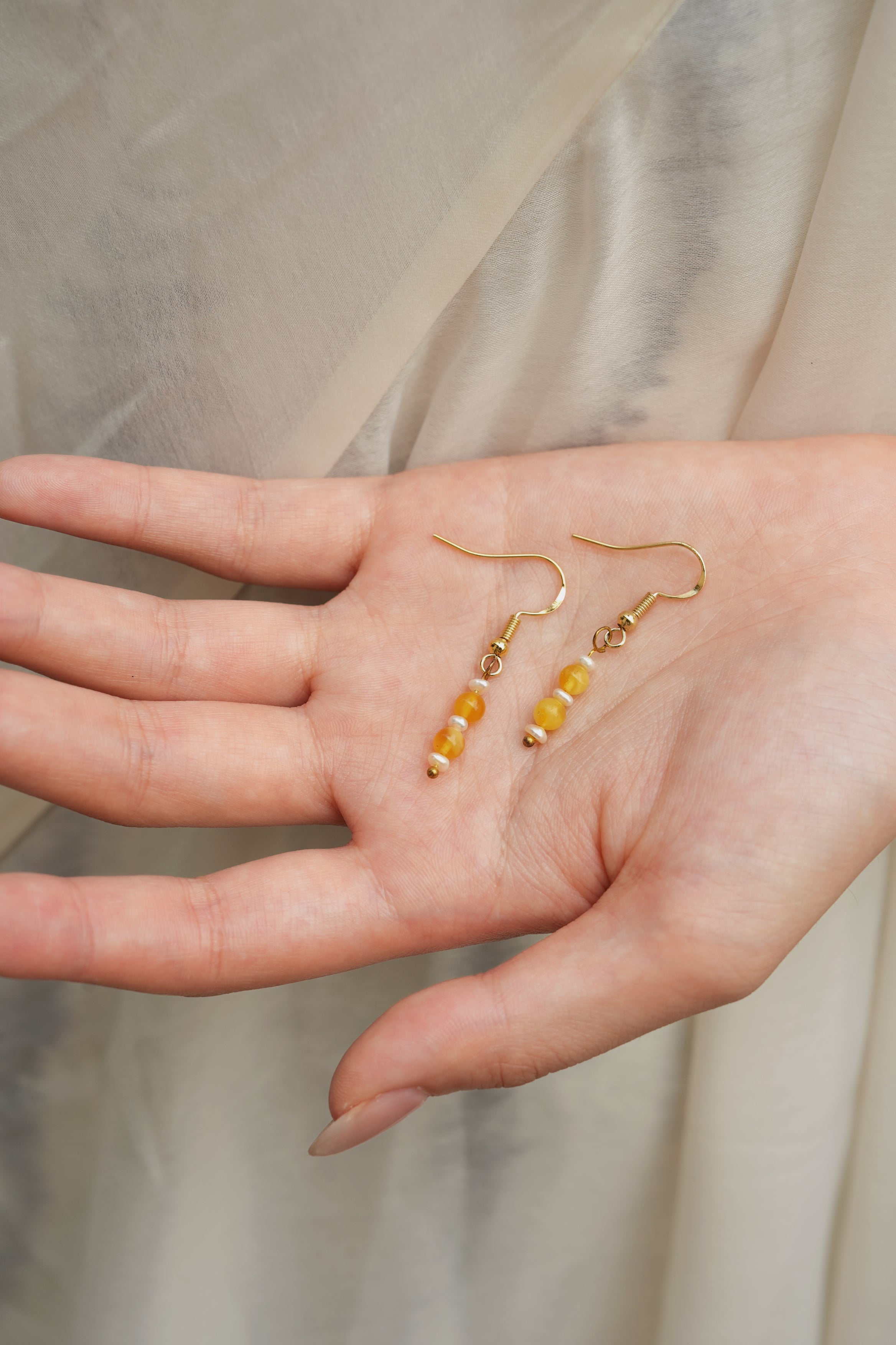 Handmade 14K Gold Mala Earrings Elegant Oriental style Natural Pearl Earrings for Women.