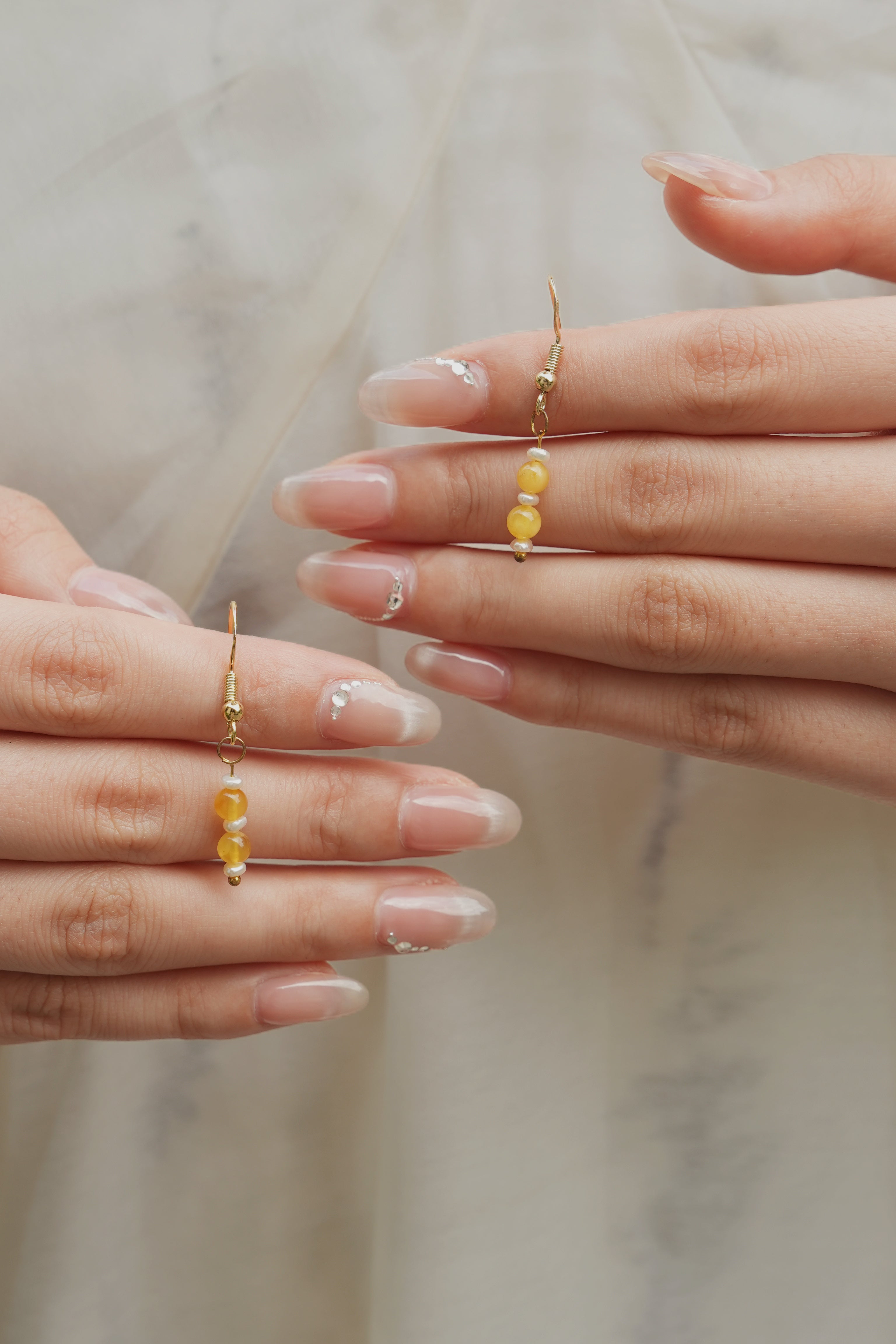 Handmade 14K Gold Mala Earrings Elegant Oriental style Natural Pearl Earrings for Women.