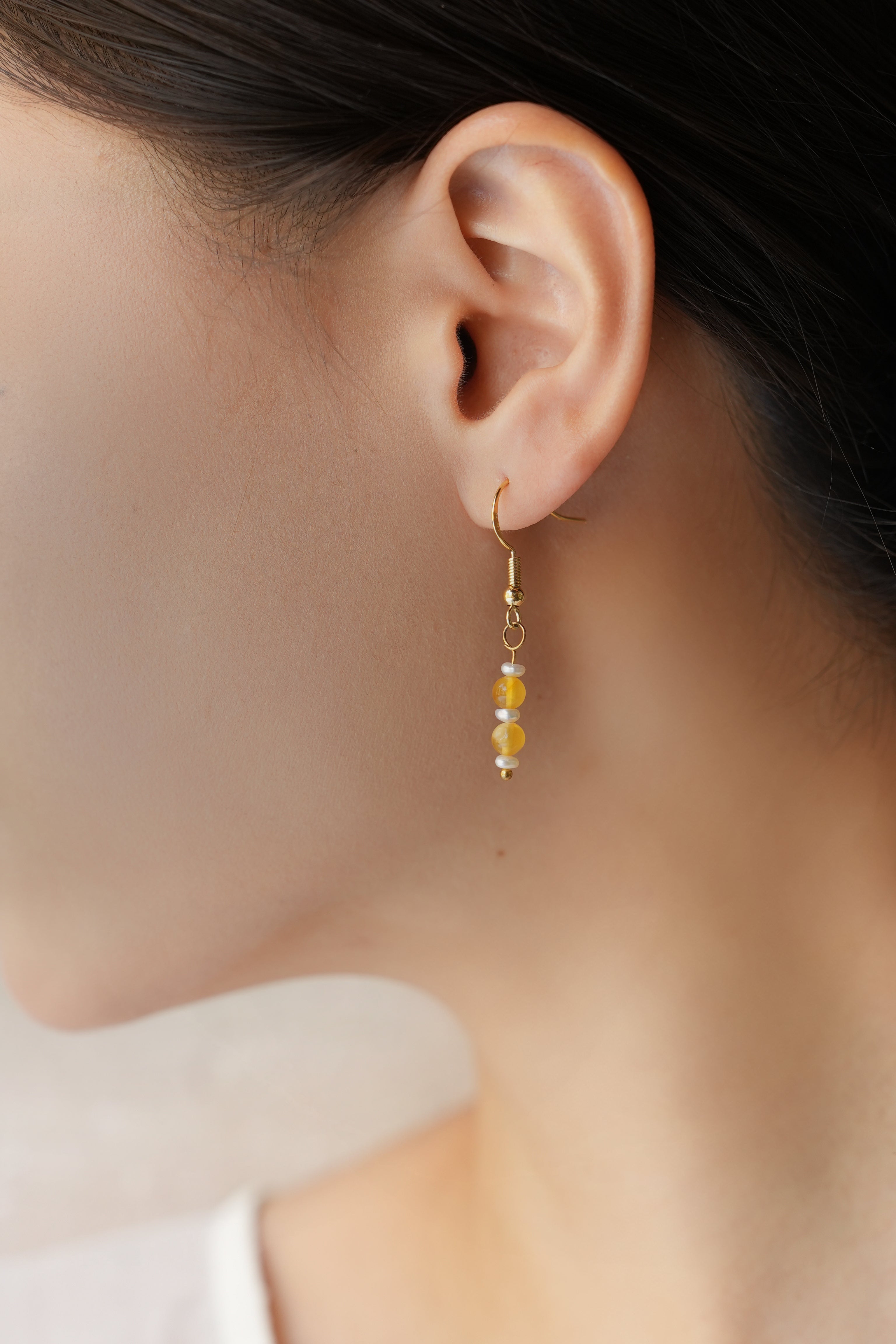 Natural Pearl Mala Agate Drop Earrings
