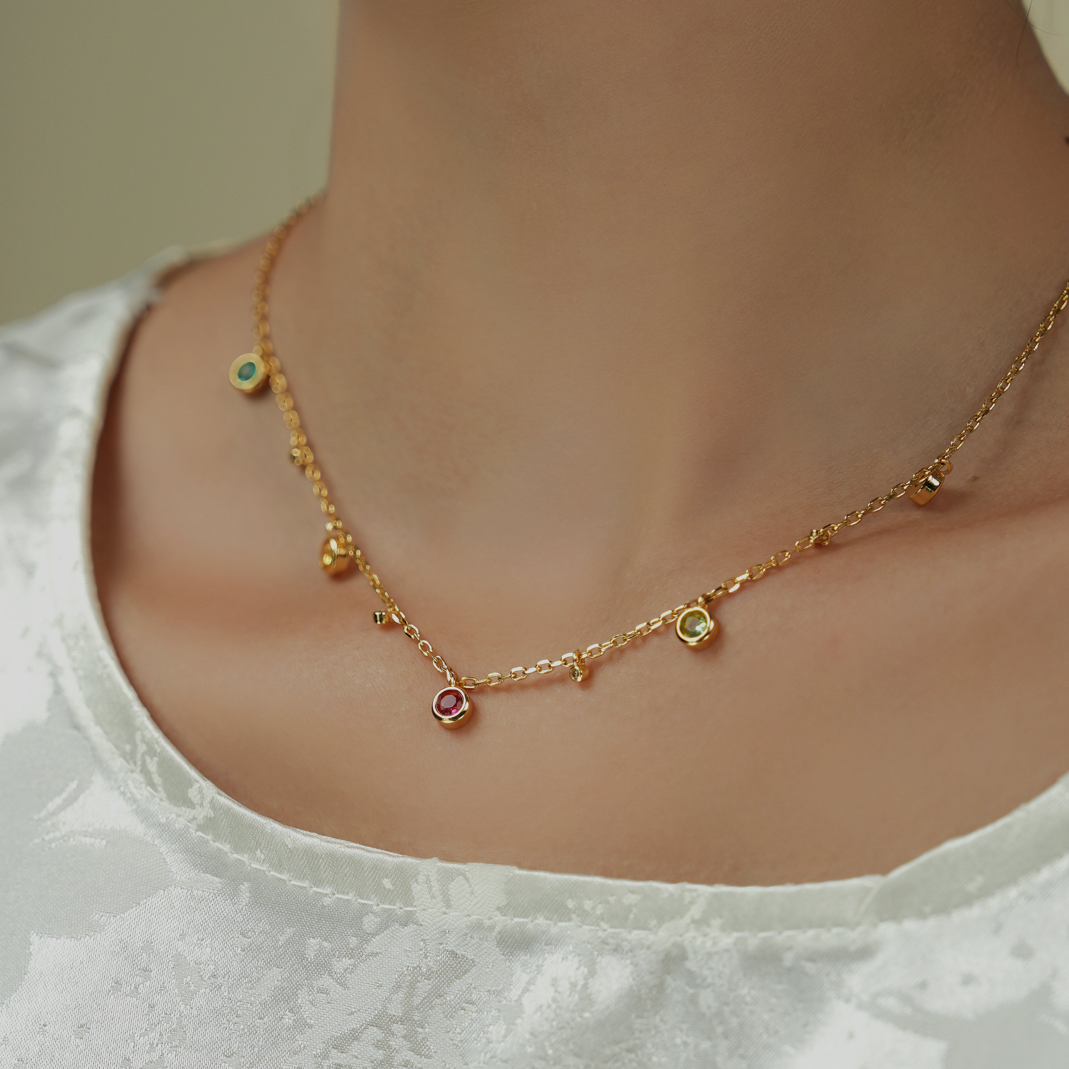 Rainbow Neclace Candy Color Tourmaline Tassel Dopamine Multi-Gemstone Necklace Women's Necklace