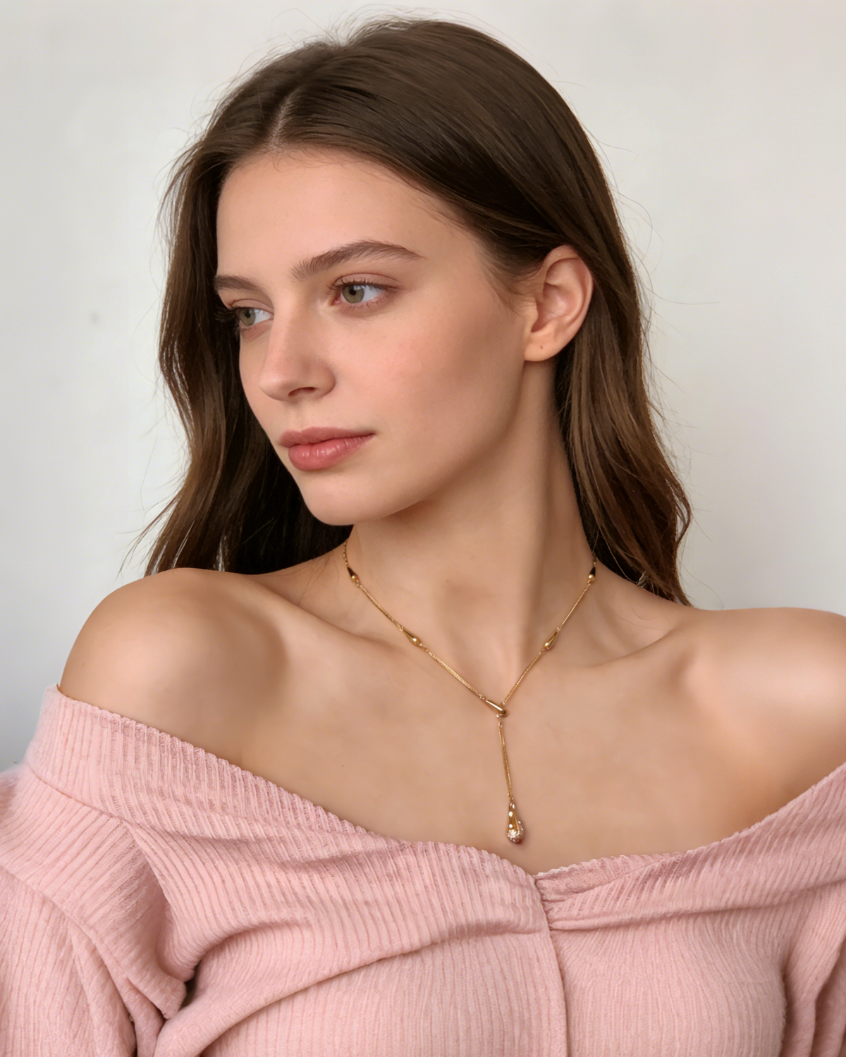 Zircon Layered Y-Chain Collar Necklace