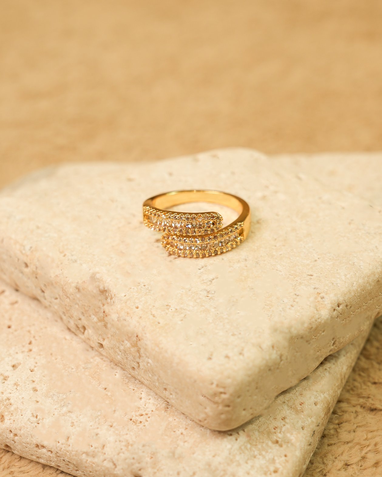 Triple-Row Zirconia Adjustable Ring