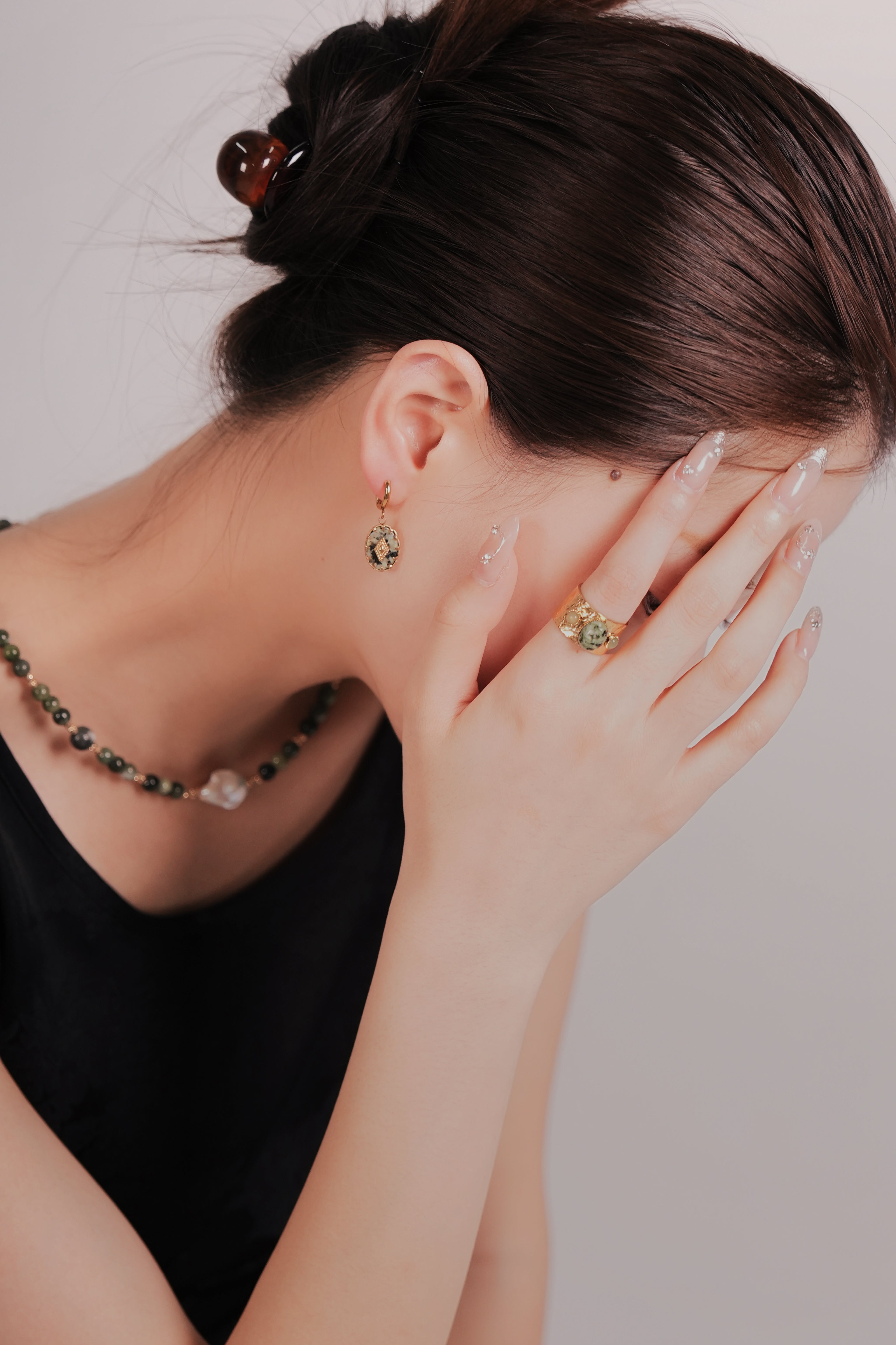 YUHE Natural Stone Wide Band Open Ring | Irregular European Style