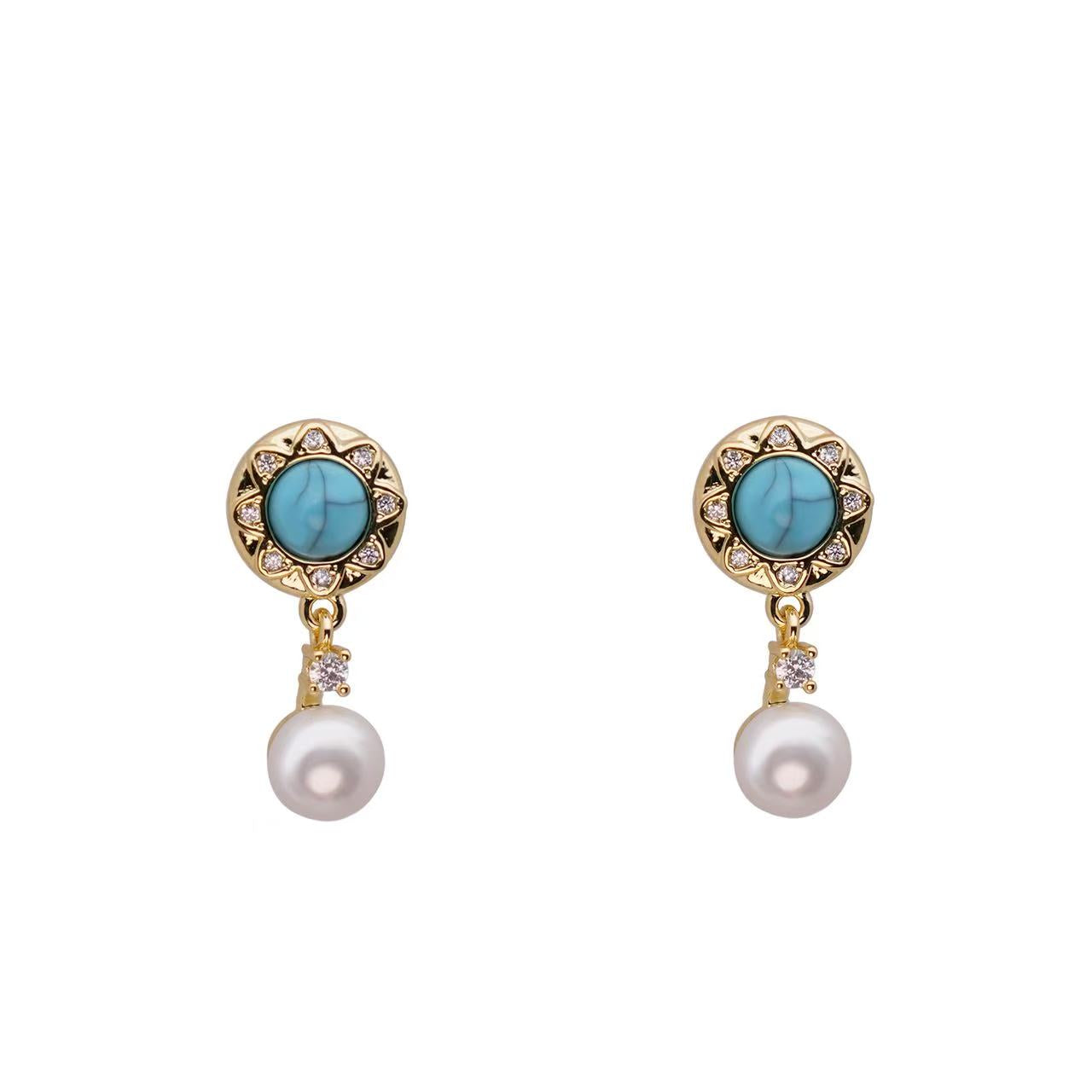 Vintage Zircon Pearl Pendant Earrings For Women Palace Style Earrings