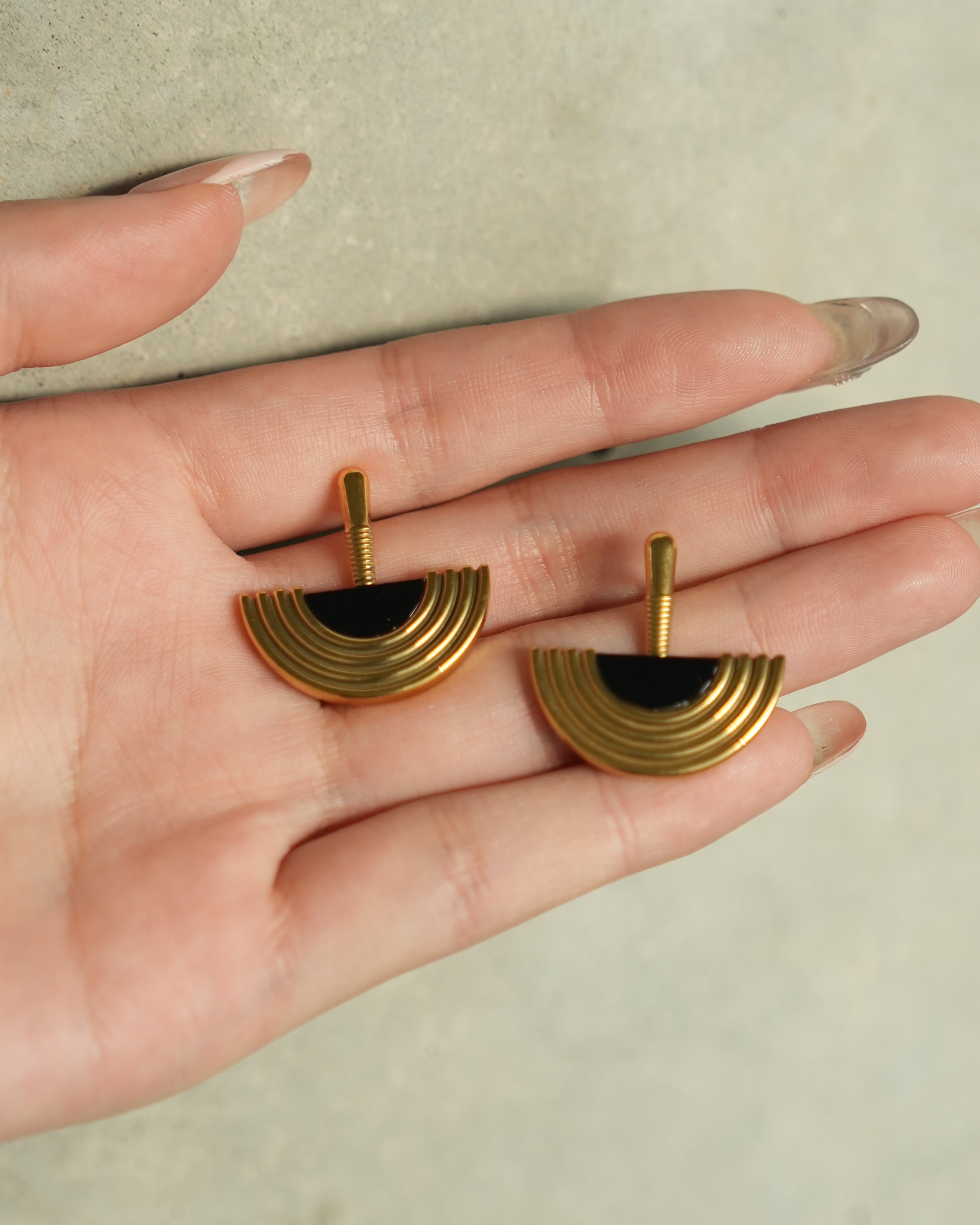 Sculptural Black Agate & Gold Earrings