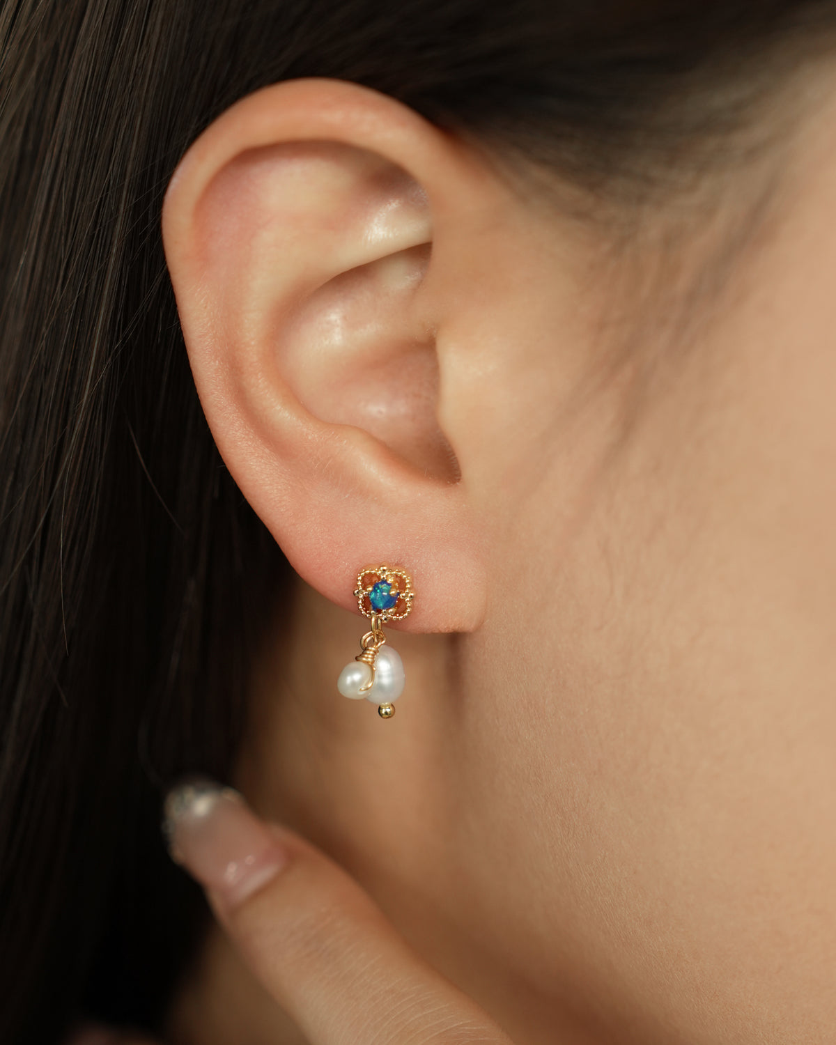 Floral Carved Natural Pearl Drop Earrings