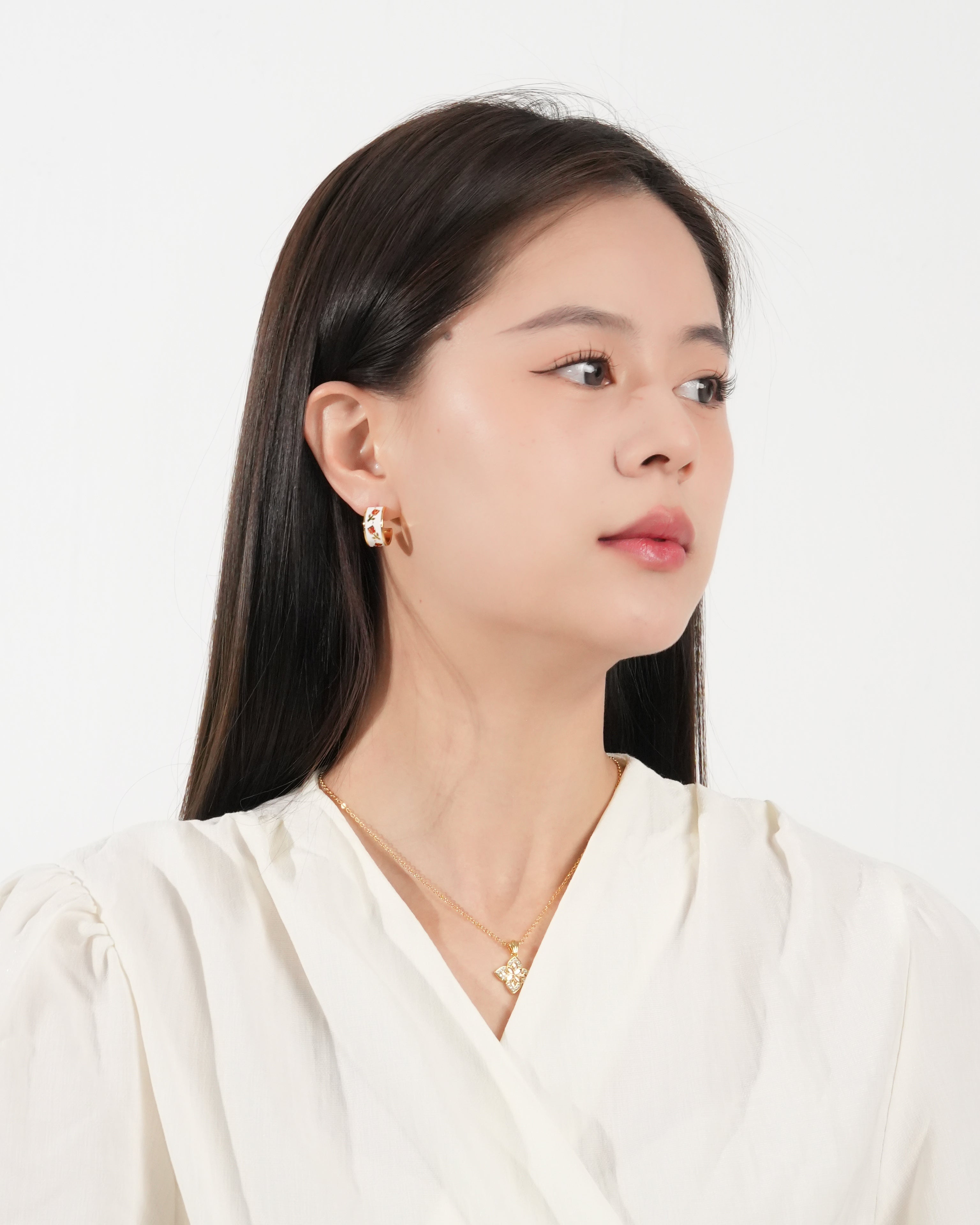 Vintage Tulip Enamel Hoop Earrings