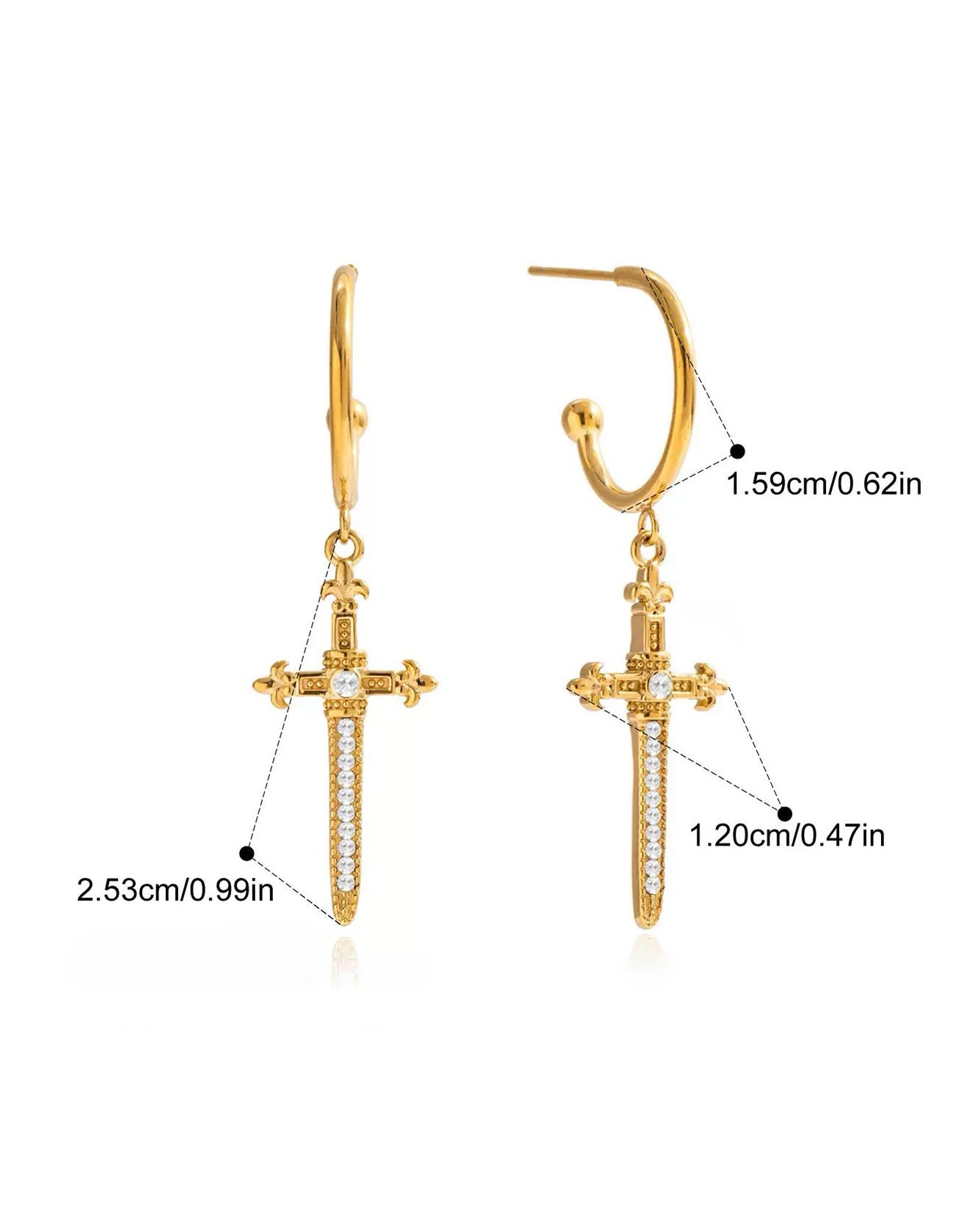 Cross Dagger Drop Earrings