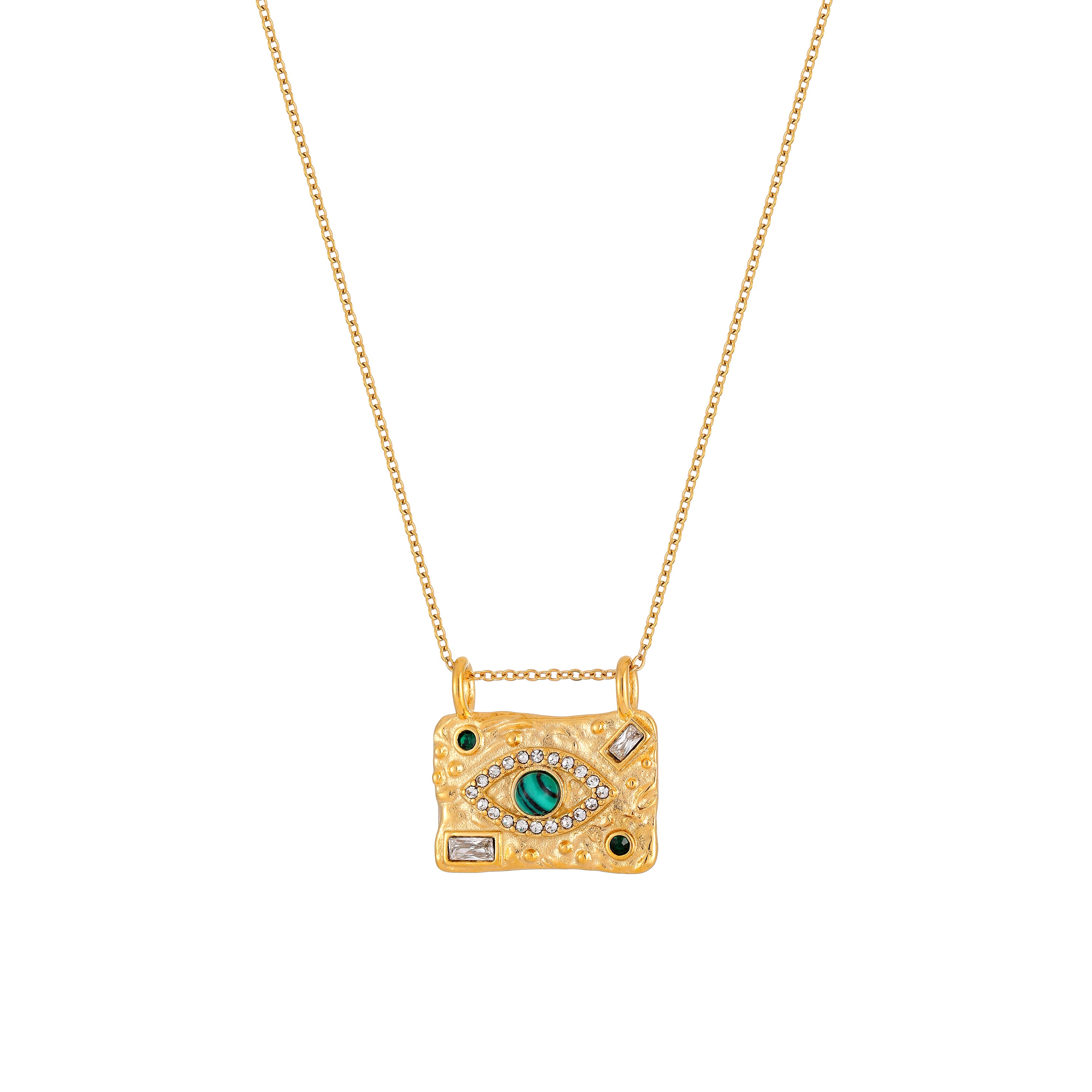 YUHE Vintage Malachite Evil Eye Square Necklace