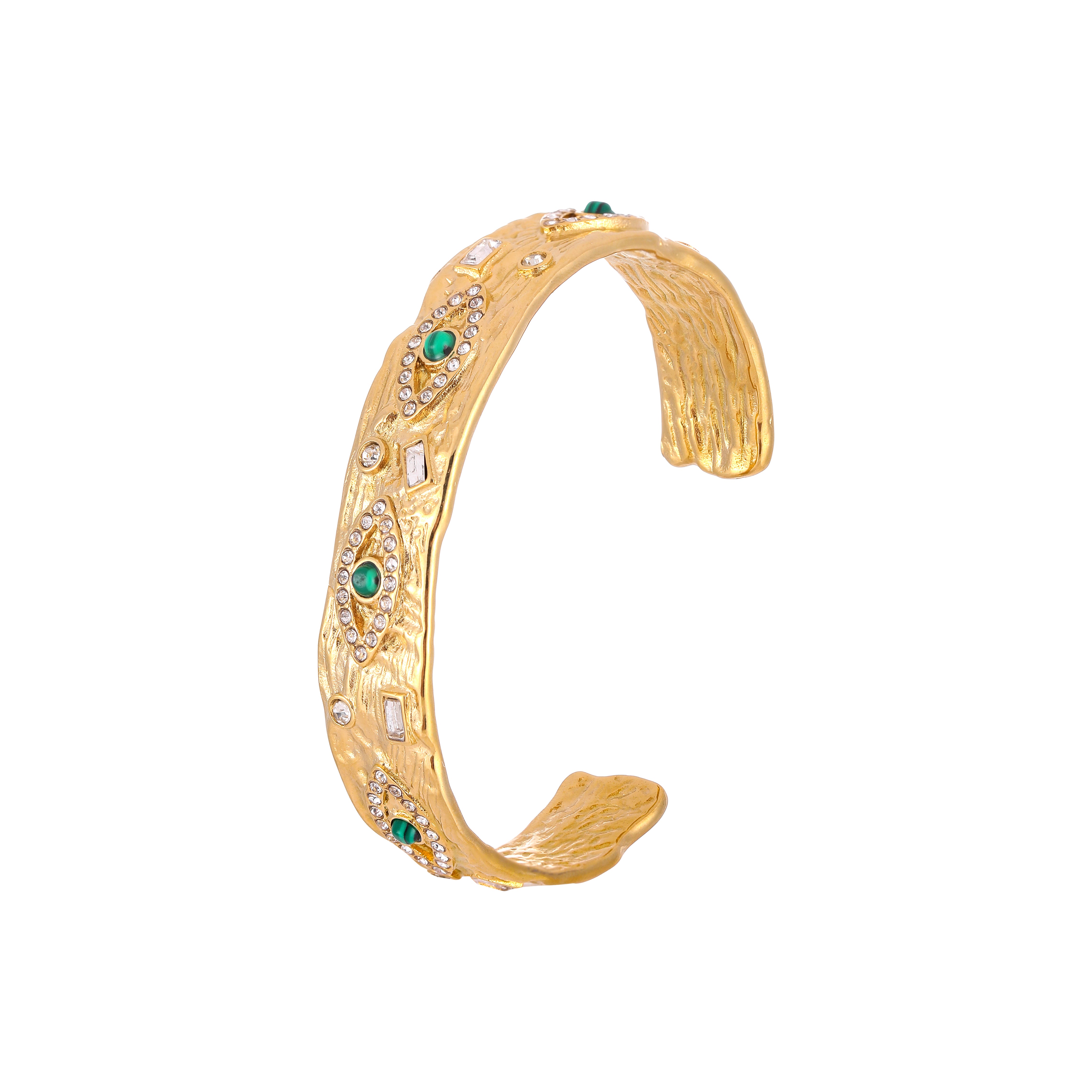YUHE Vintage Malachite Evil Eye Textured Cuff Bracelet