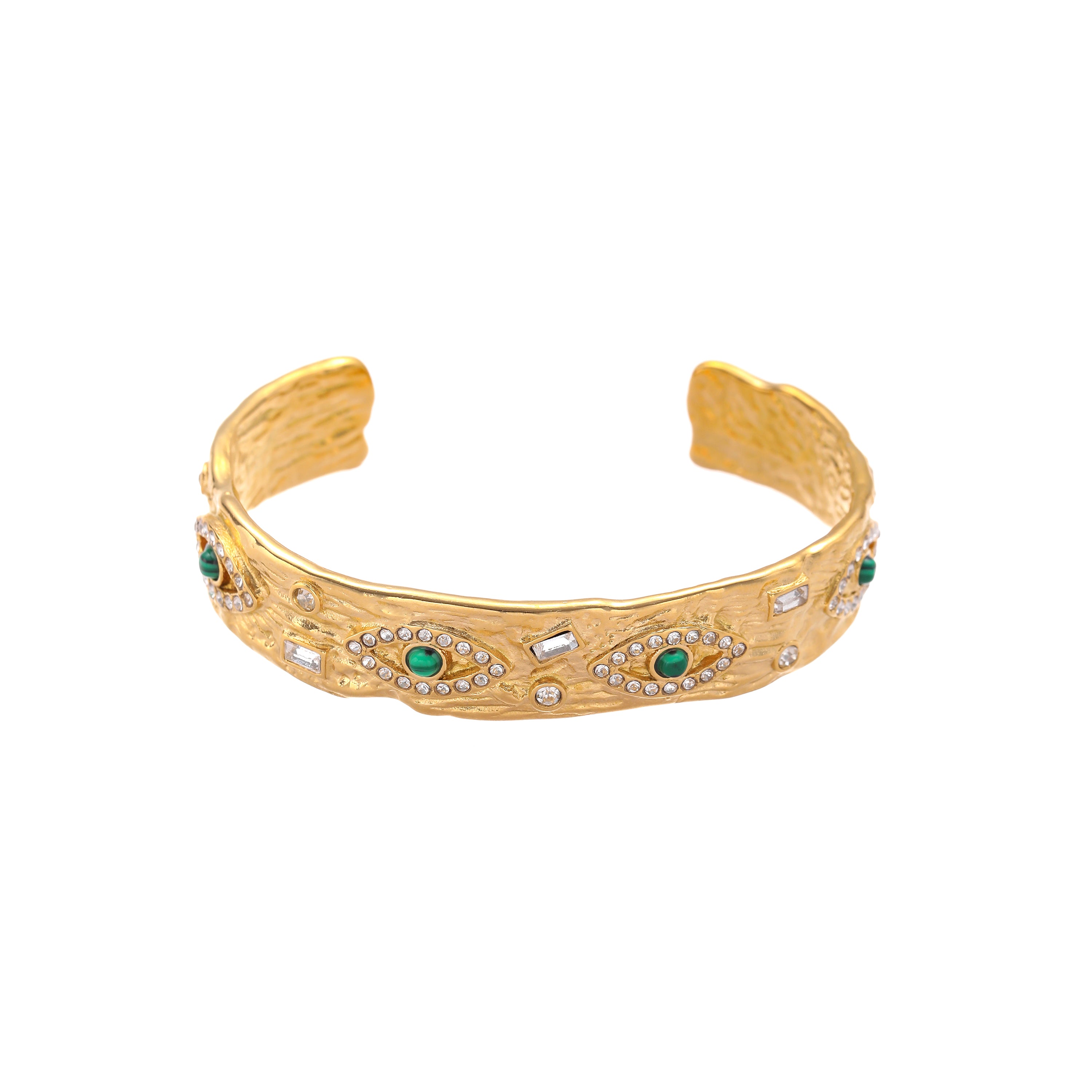 YUHE Vintage Malachite Evil Eye Textured Cuff Bracelet