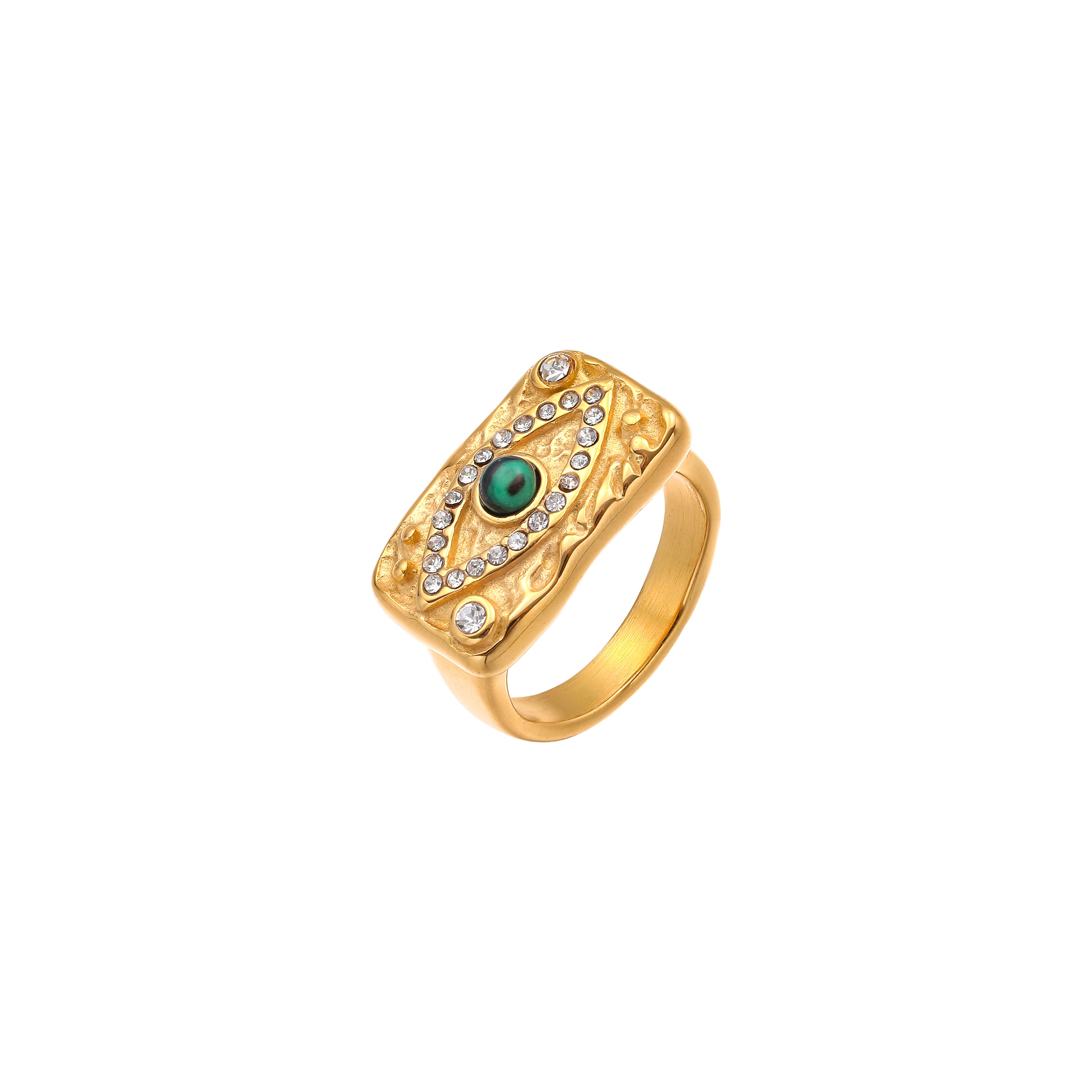 YUHUE Vintage Malachite Evil Eye Square Ring