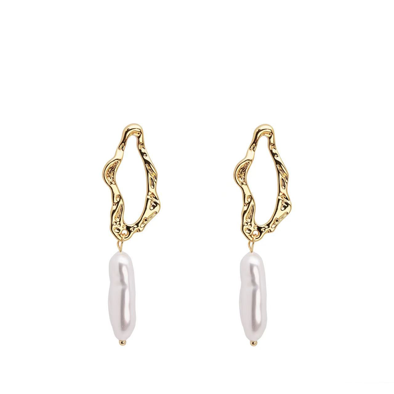 Baroque Shaped Freshwater Pearl Earrings Unique Vintage Gold Women's Jewelry