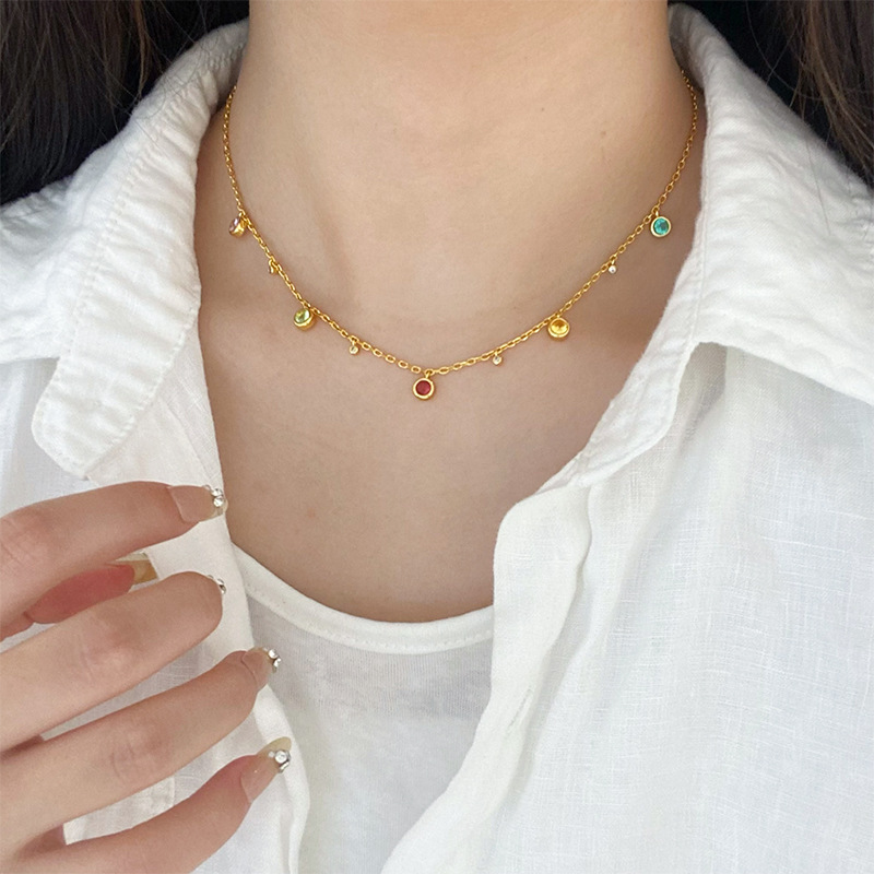 Rainbow Neclace Candy Color Tourmaline Tassel Dopamine Multi-Gemstone Necklace Women's Necklace