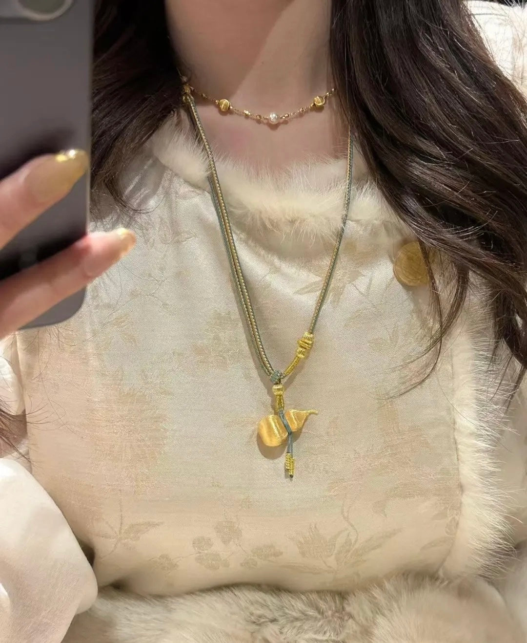 YUHE Vintage Chinese Style Brushed Gourd Pendant Necklace