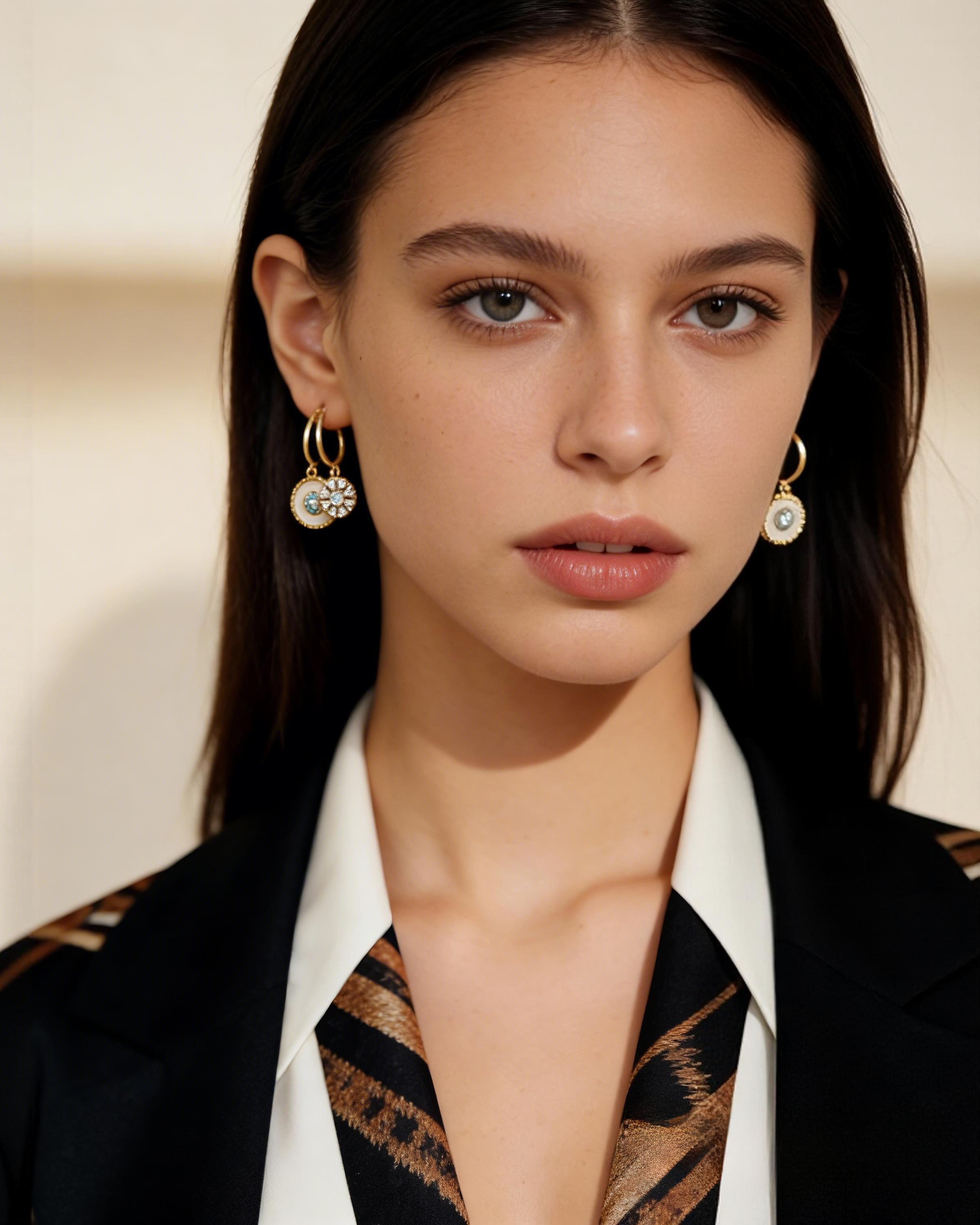 Vintage Gold Star Compass Shell Drop Earrings