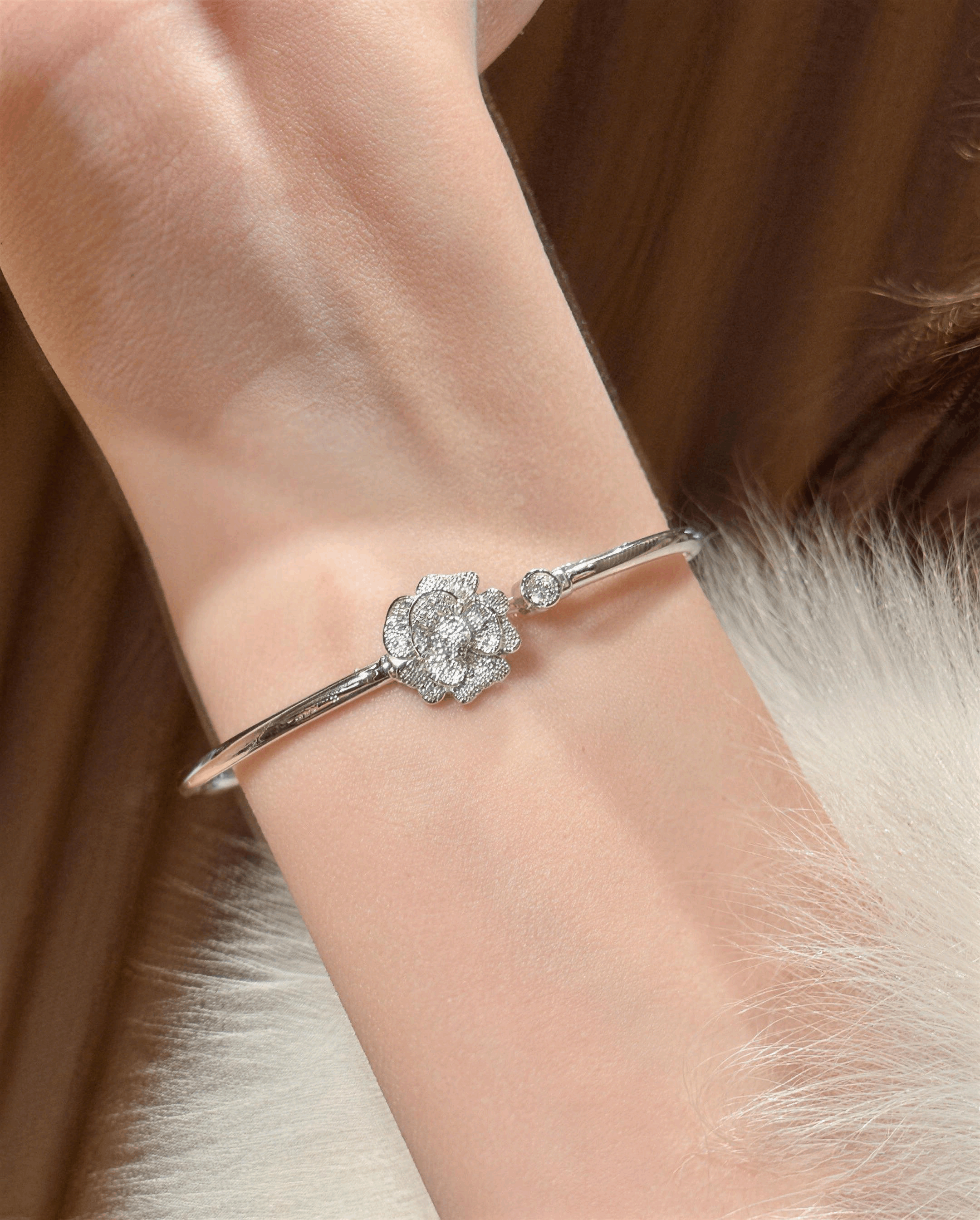 Sparkling Cubic Zirconia Flower Bangle