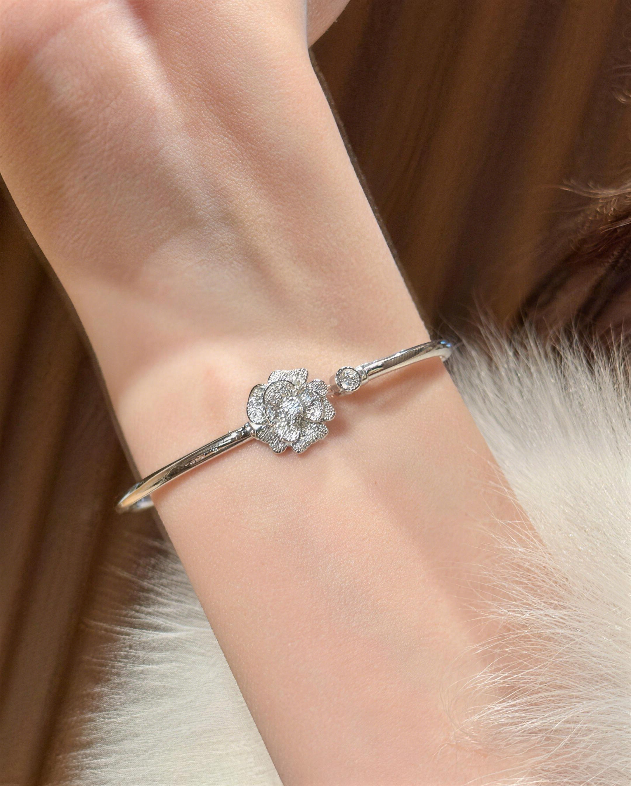 Sparkling Cubic Zirconia Flower Bangle