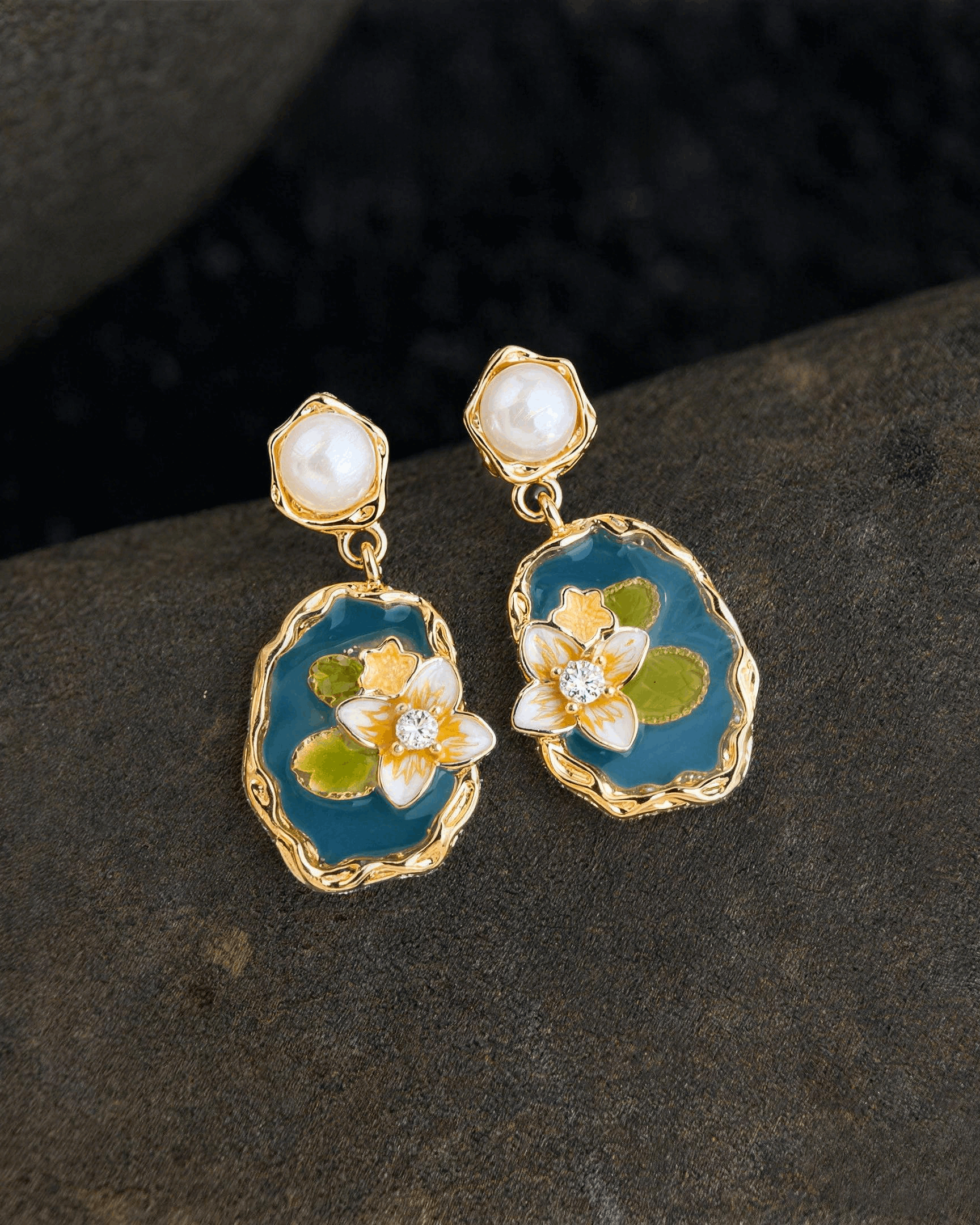 Enamel Flower Drop Earrings