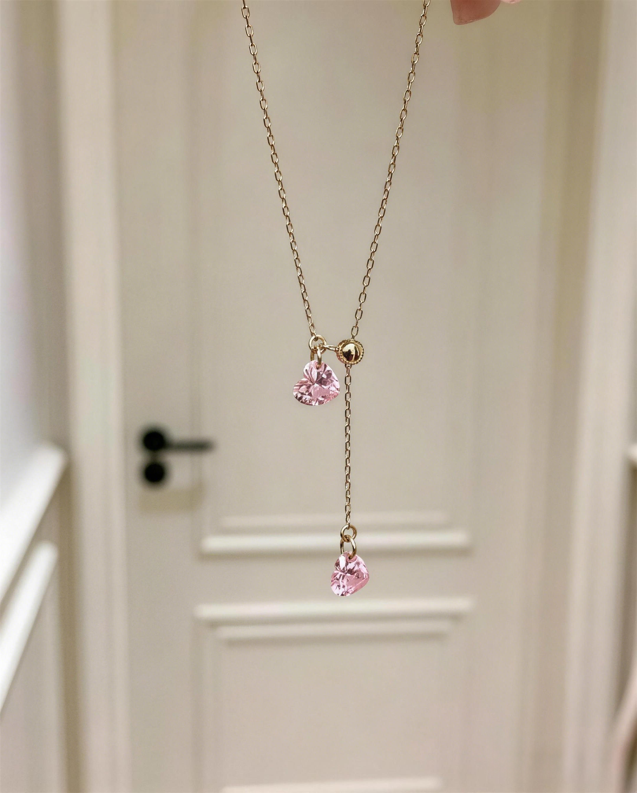 Pink Heart Y-Necklace