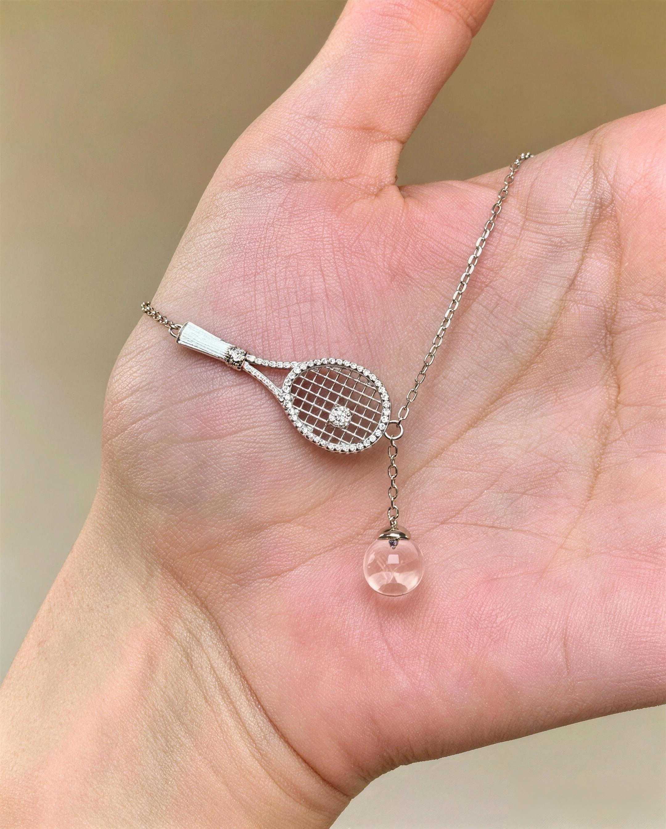 Silver Tennis Racket Y-Necklace