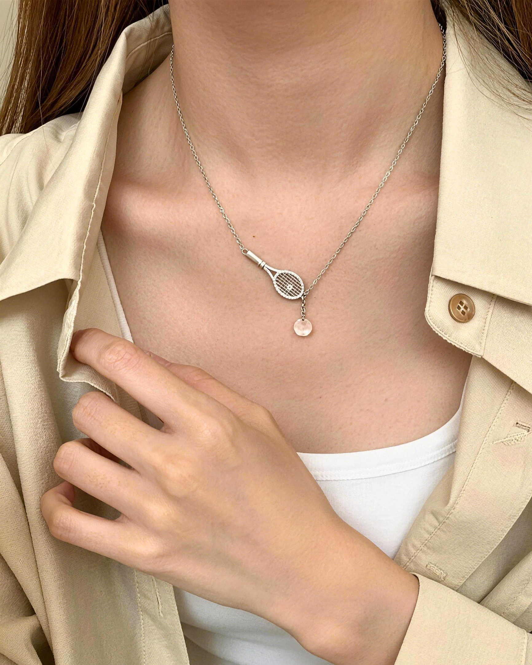 Silver Tennis Racket Y-Necklace