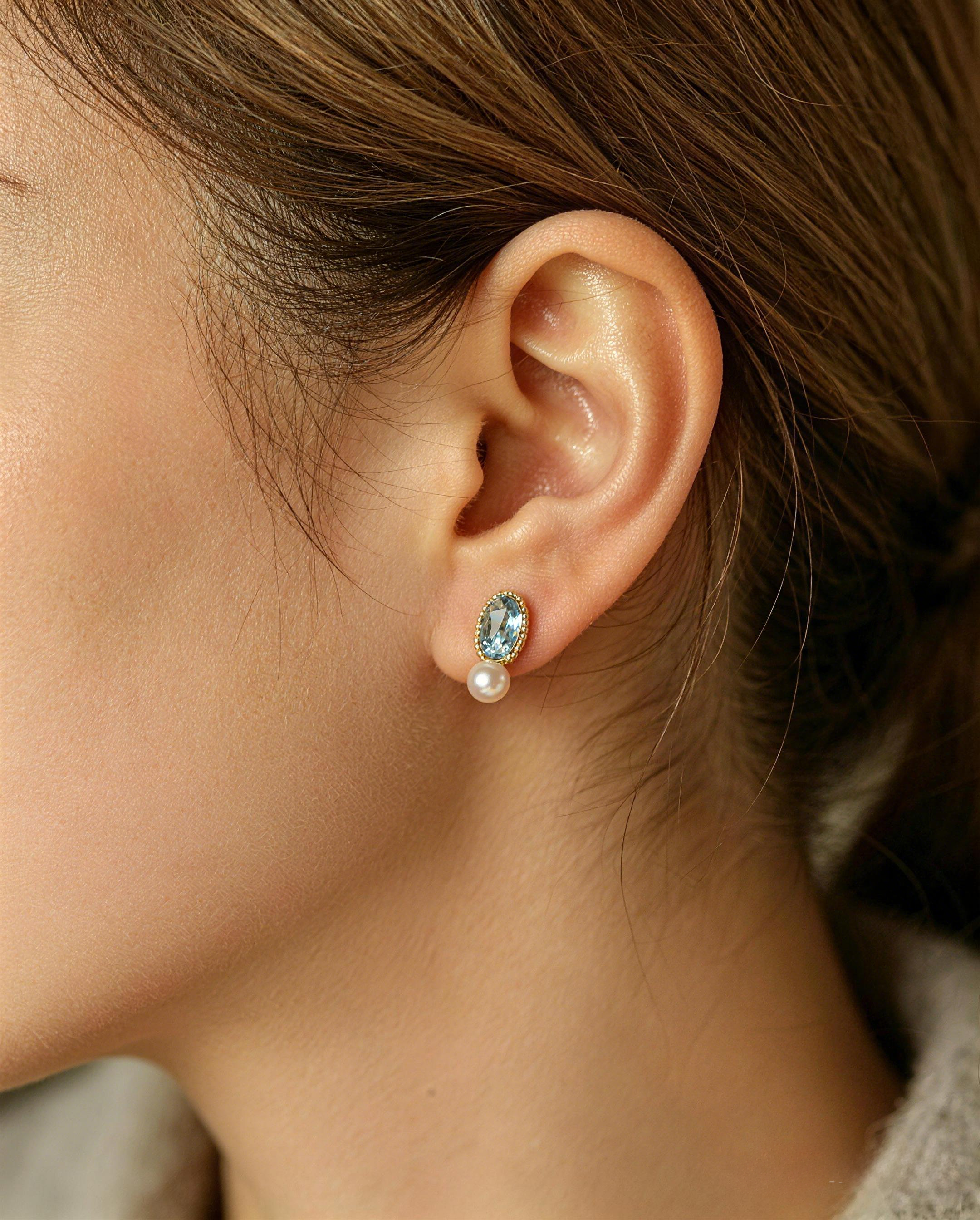 Oval Light Blue Pearl Stud Earrings
