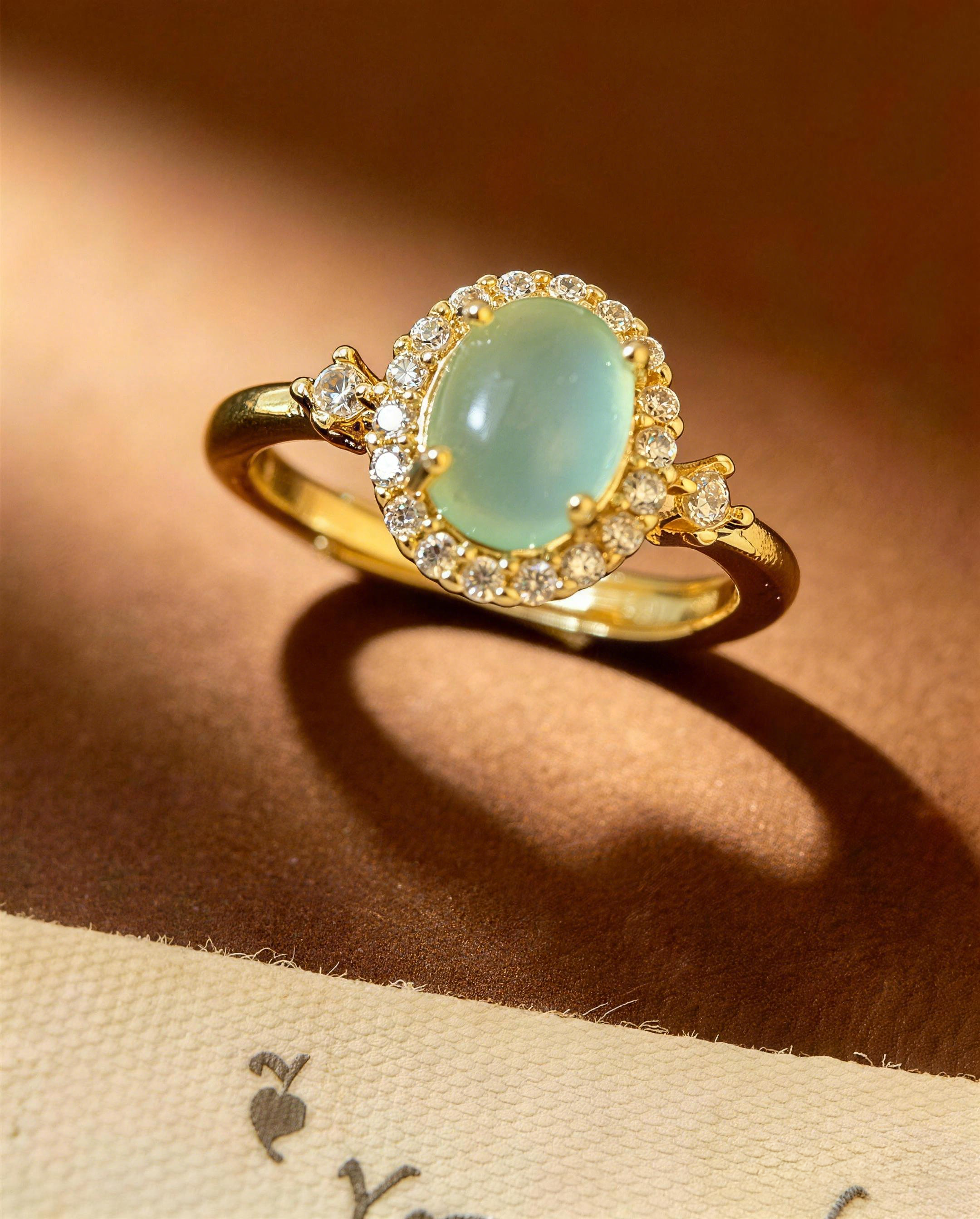Oval Green Gemstone Halo Ring