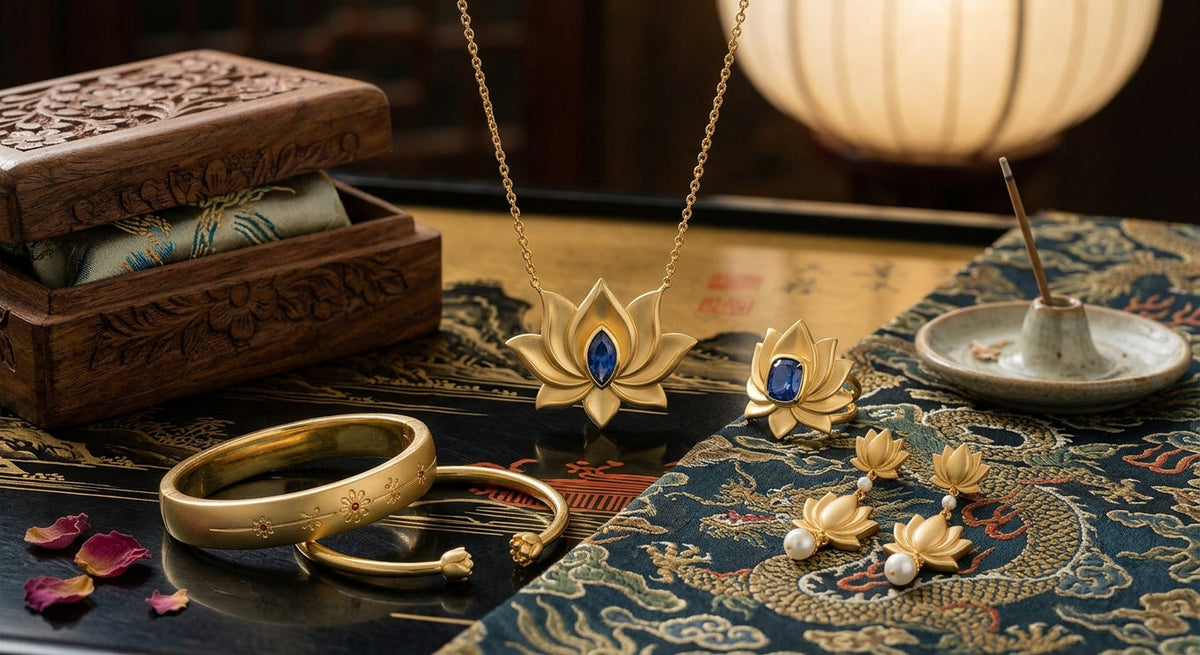 Eastern-inspired jewellery with modern lotus and floral designs