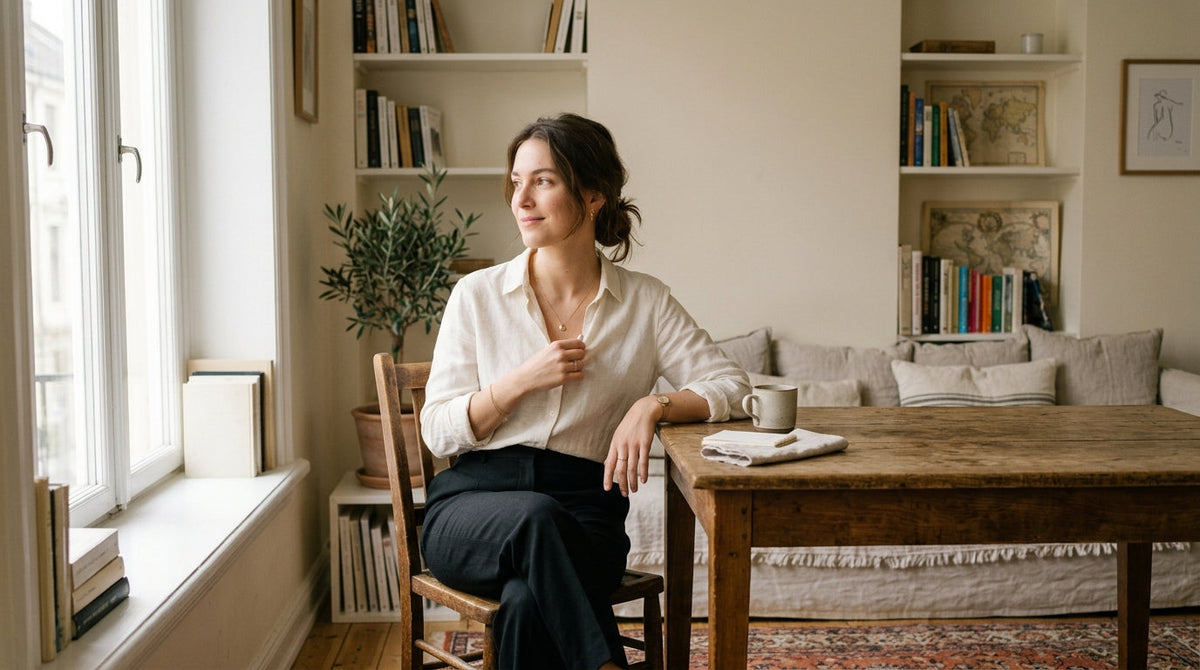 Minimalist jewelry styled with a simple everyday outfit
