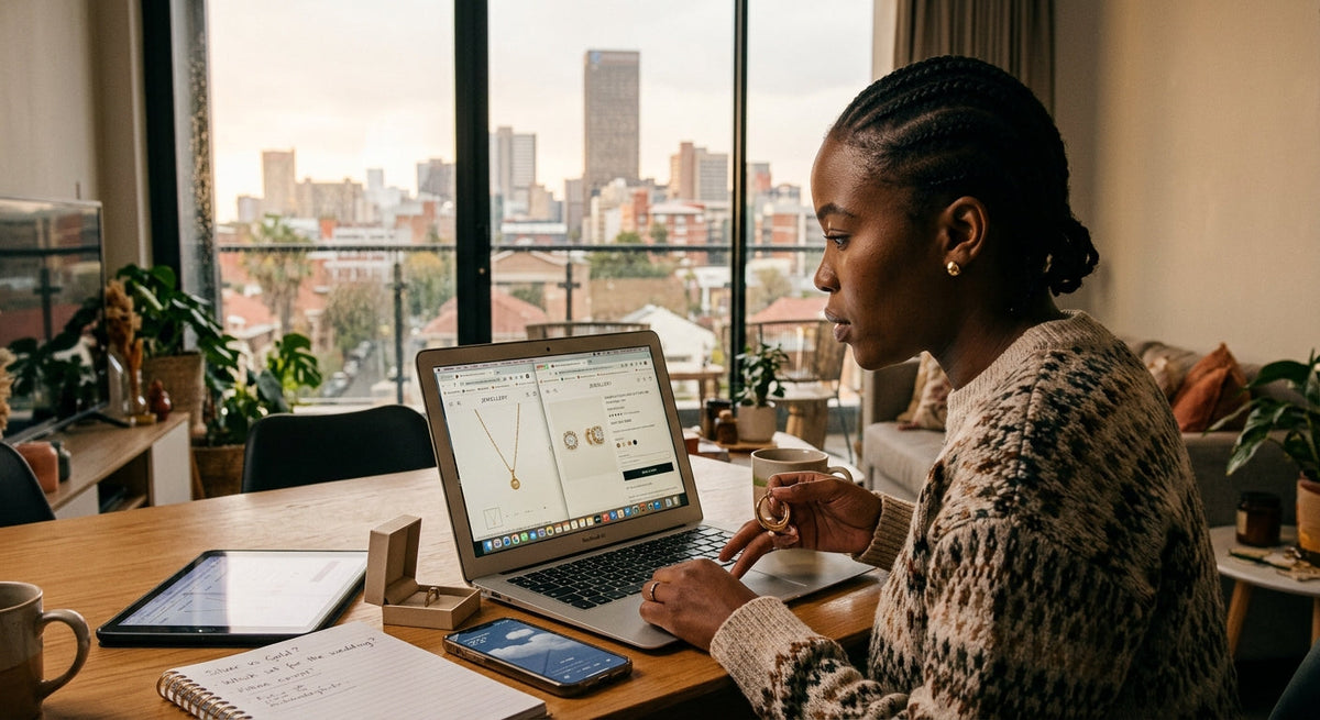 Woman comparing jewellery online from Johannesburg