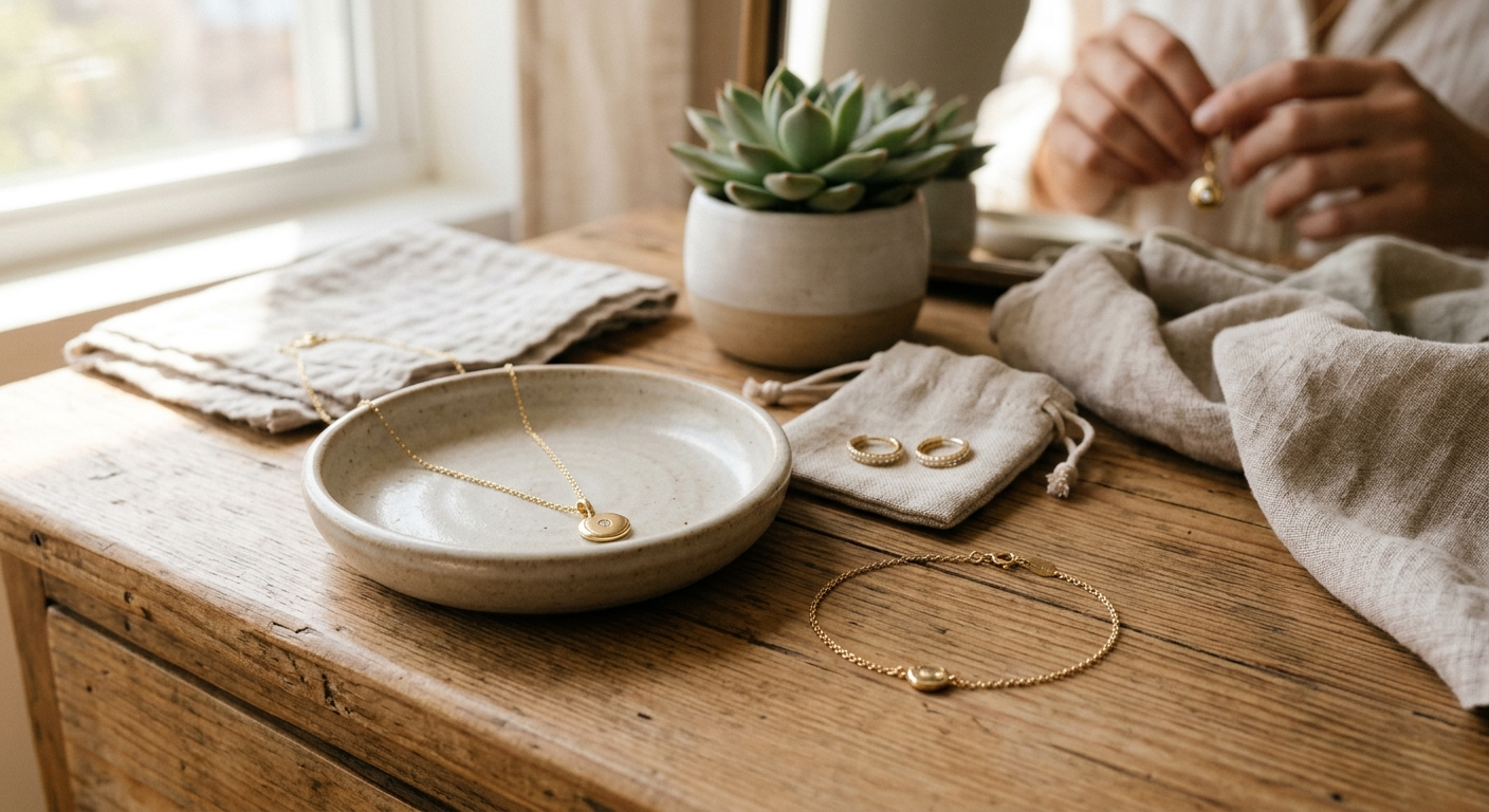 Quality everyday jewelry collection featuring necklace, earrings, and bracelet with timeless designs