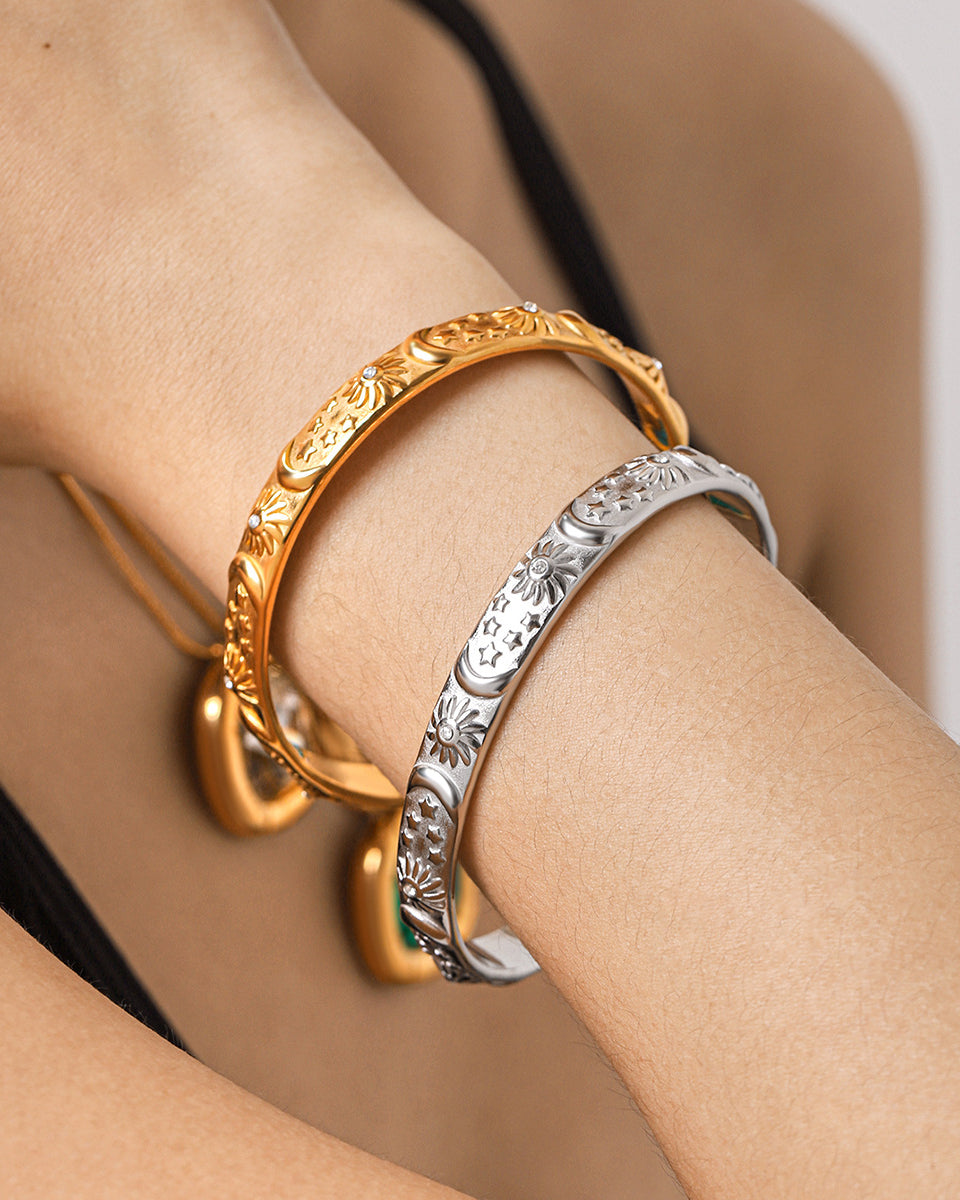 Vintage Sun & Moon Gold Open Bangle