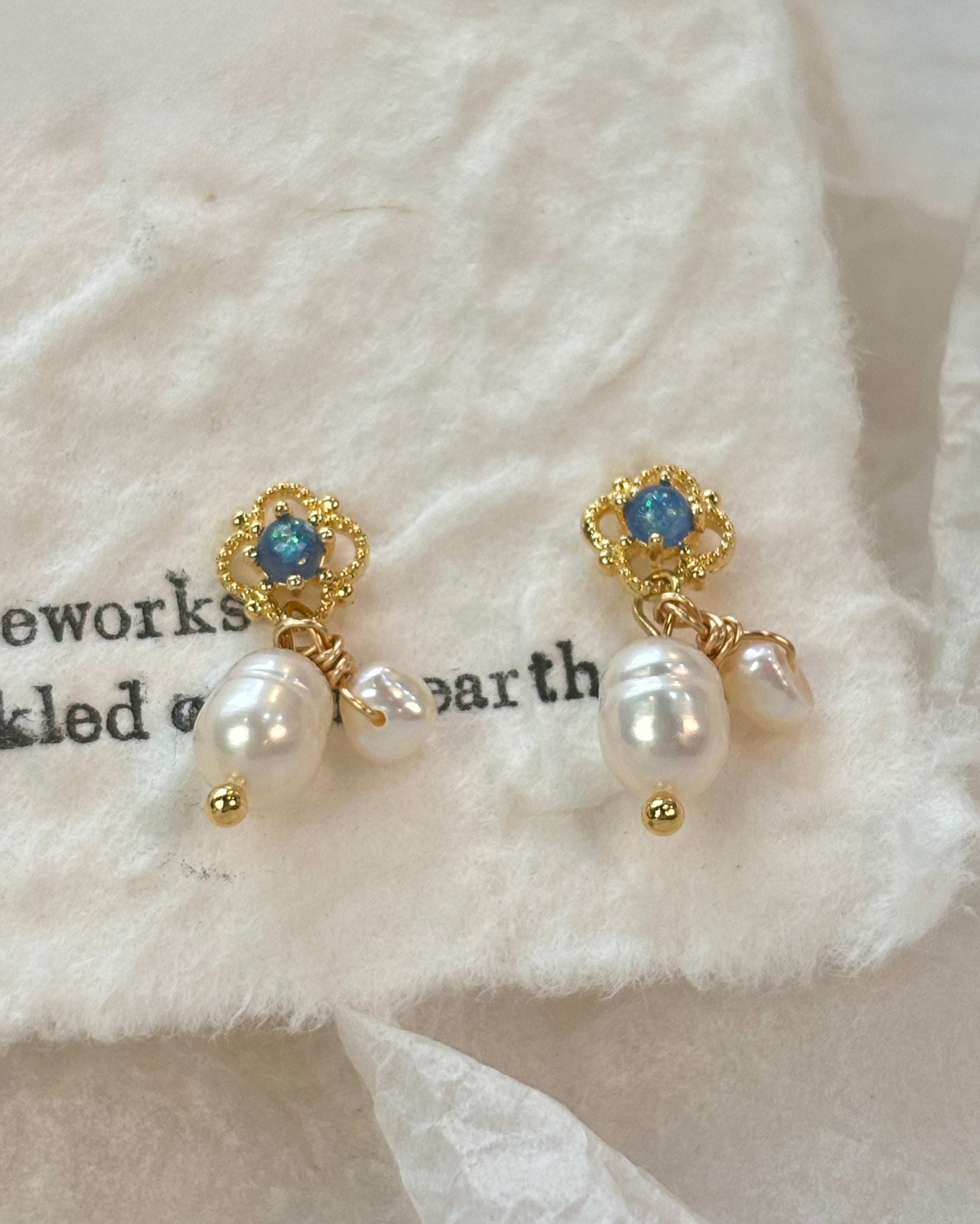 Floral Carved Natural Pearl Drop Earrings