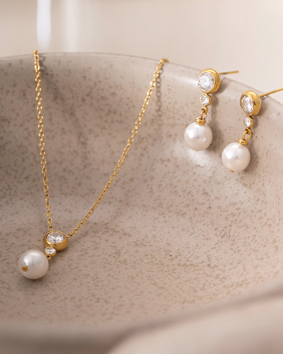 Pearl Zircon Drop Earrings