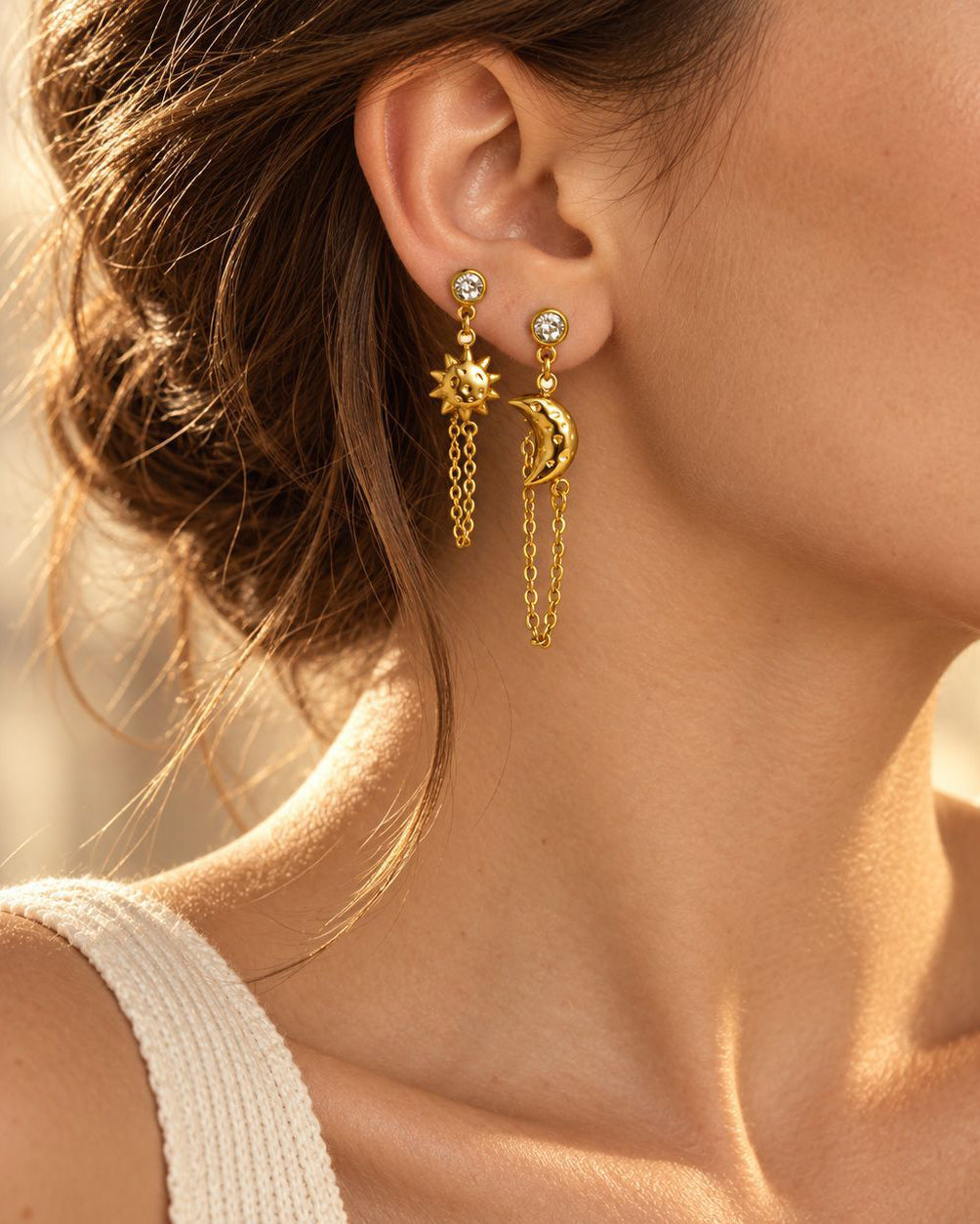 Sun and Moon Drop Earrings