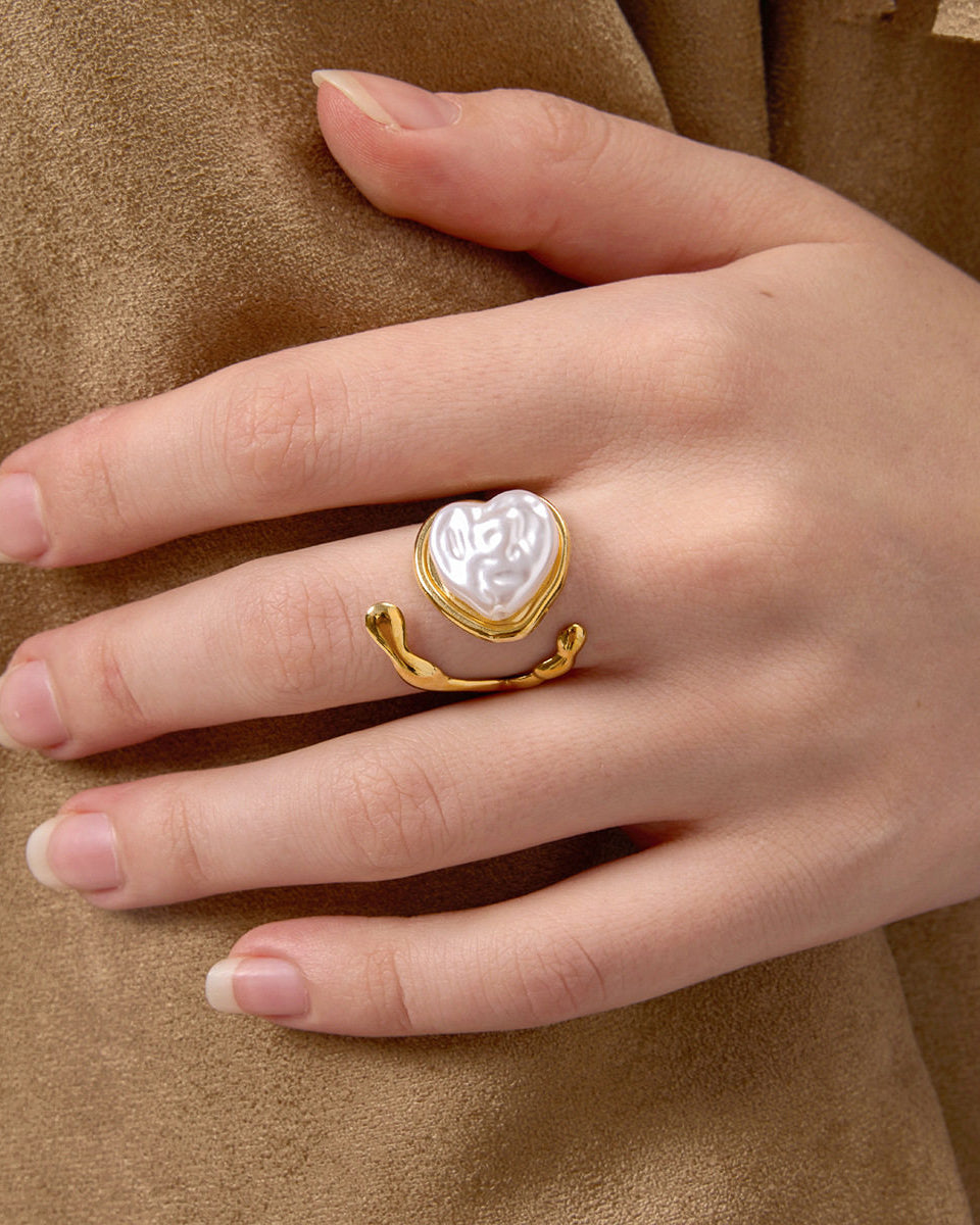 Heart Pearl Adjustable Ring